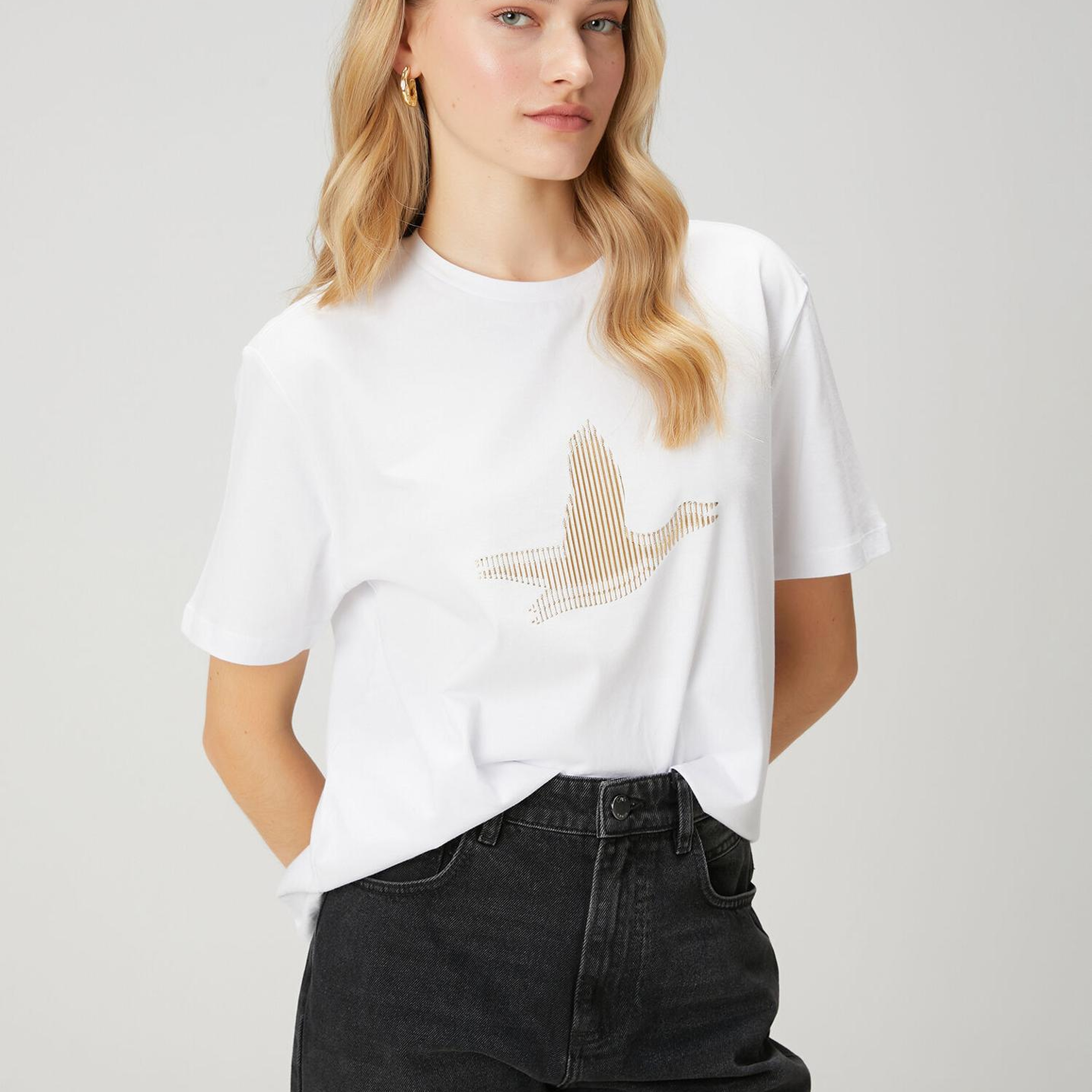 Beymen Club Kadın Beyaz Çizgili Logolu T-shirt
