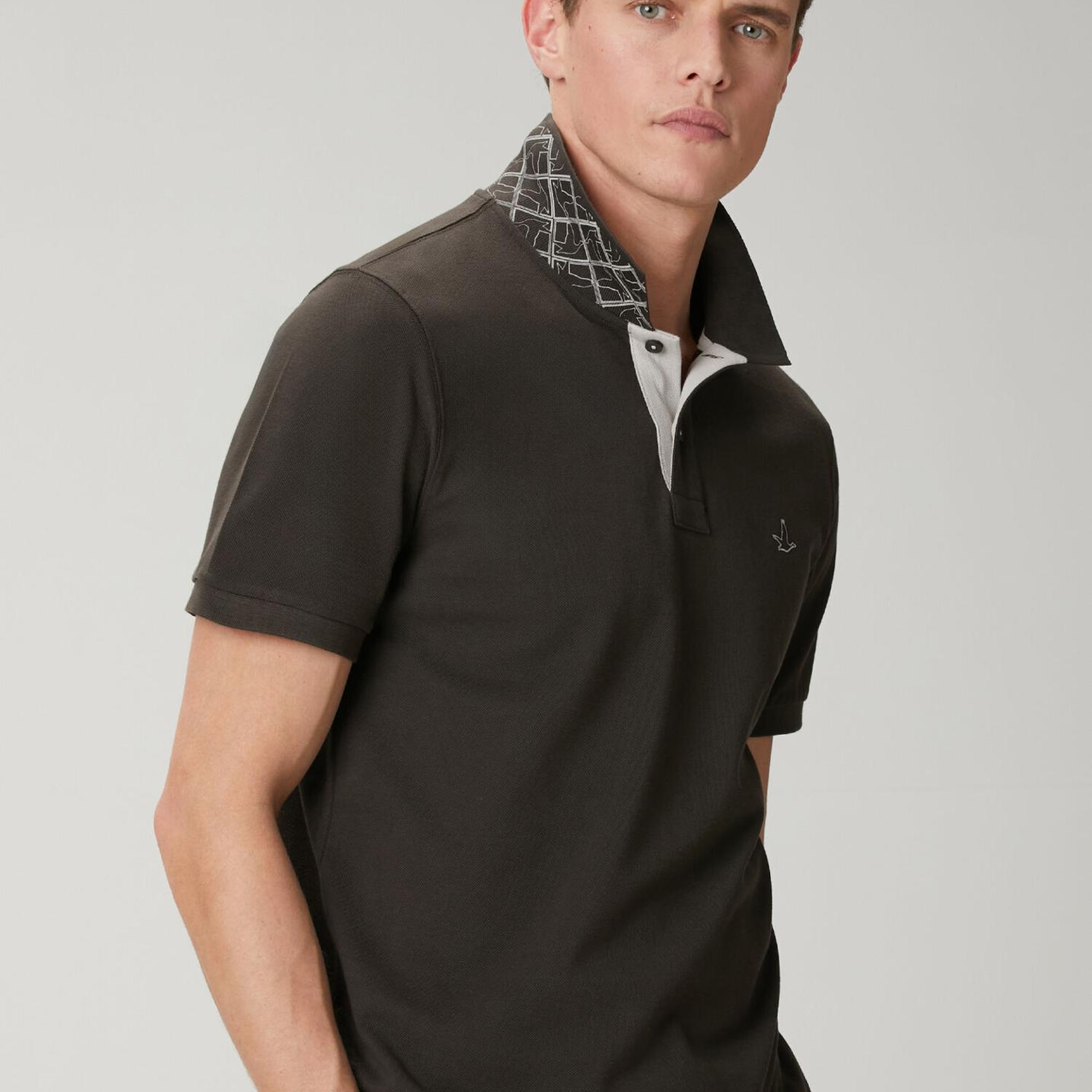 Beymen Club Erkek Kahverengi Comfort Fit Yaka Altı Baskılı Polo T-sh