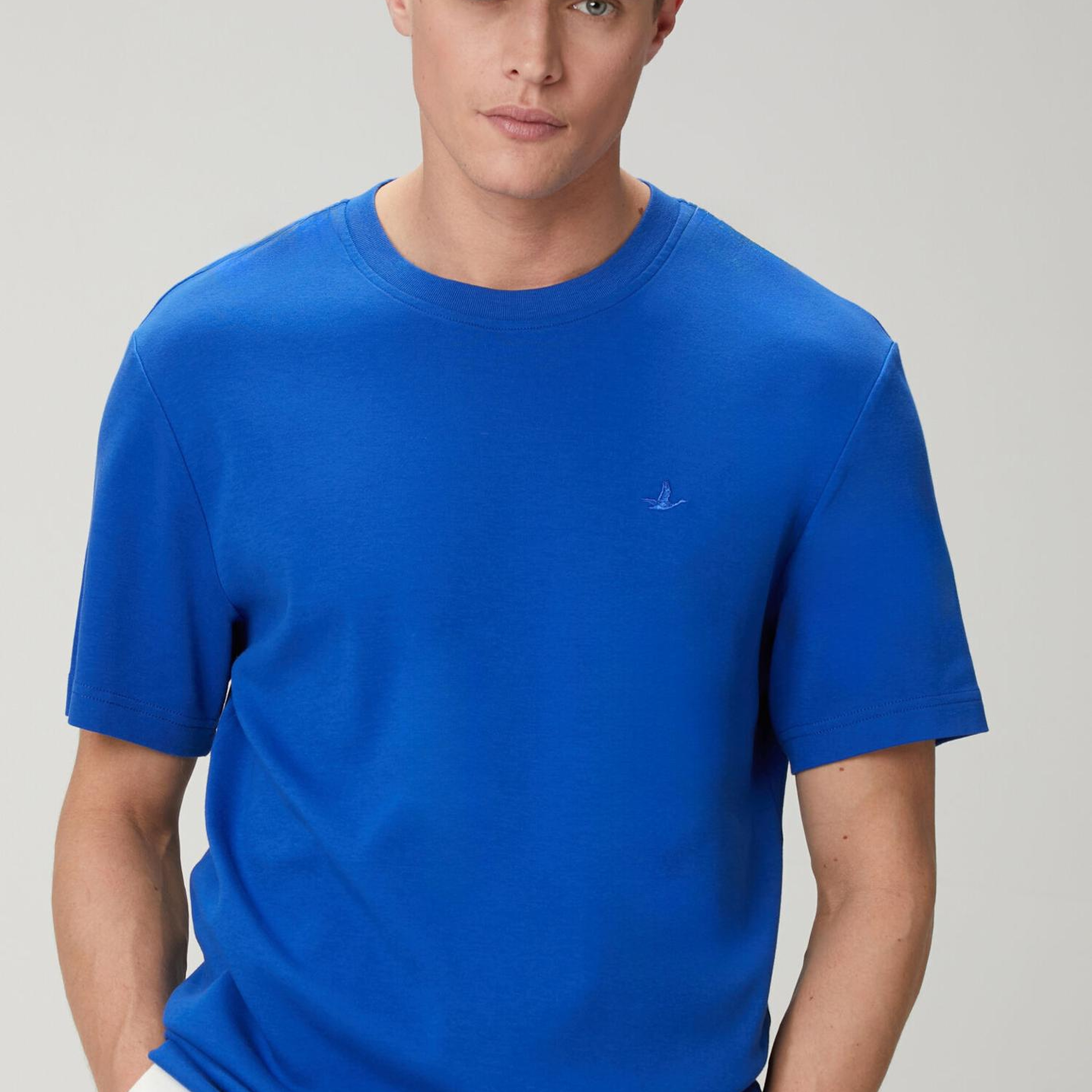 Beymen Club Erkek Saks Relax Fit Interlock Basic T-shirt