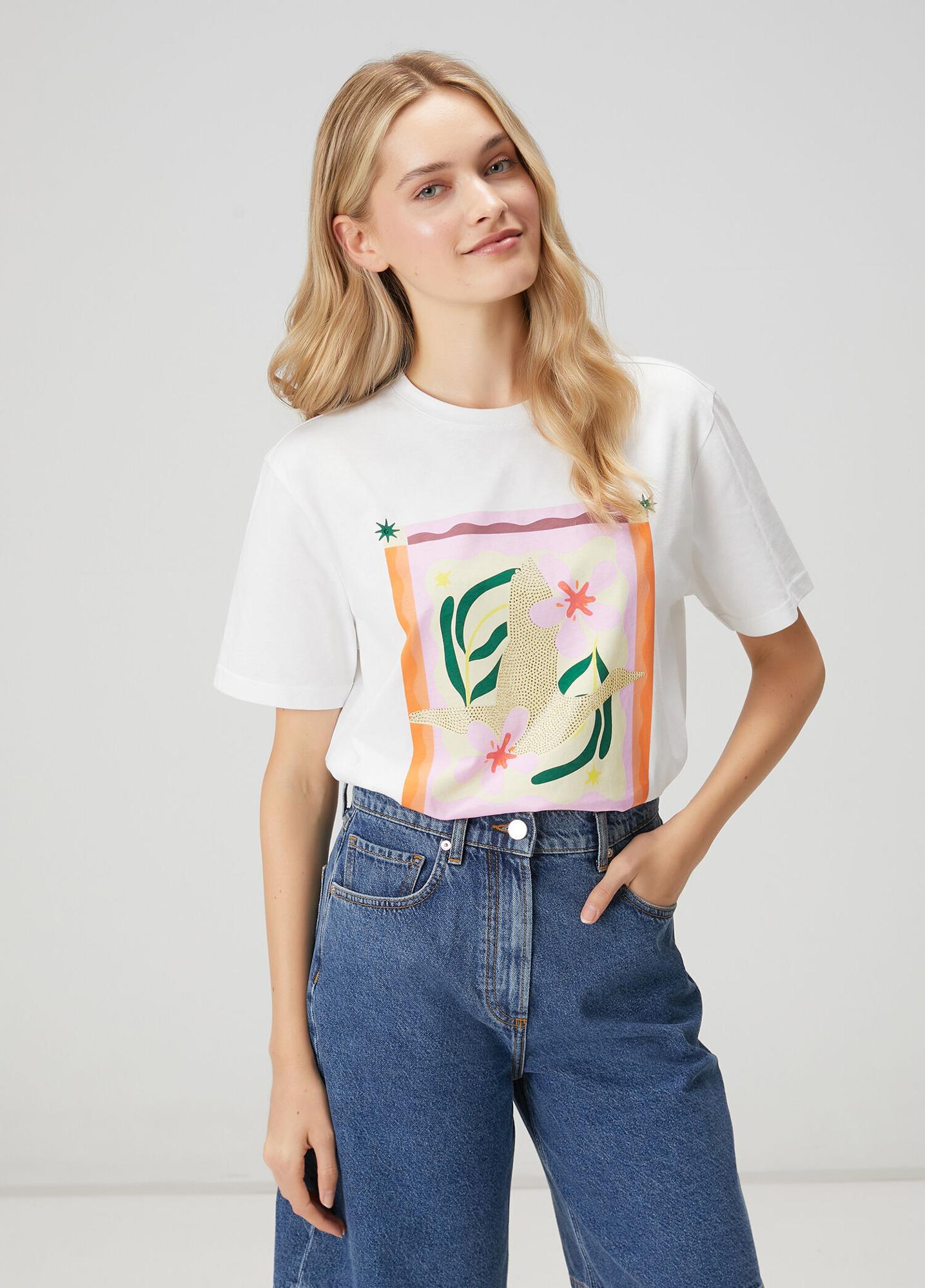 Beymen Club Kadın Kırık Beyaz Hotfix Logolu T-shirt