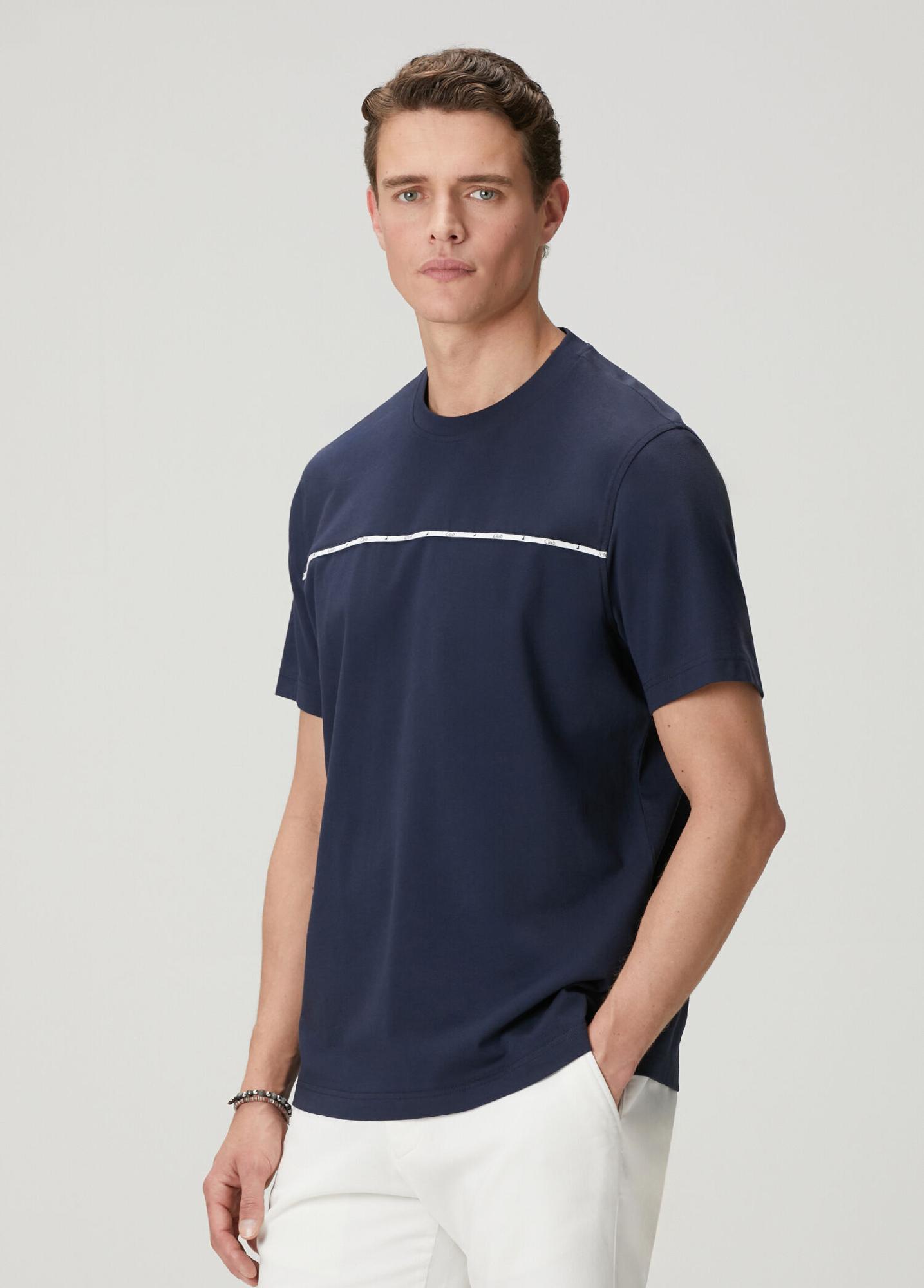 Beymen Club Erkek Lacivert Relax Fit Biye Detaylı Pike T-shirt