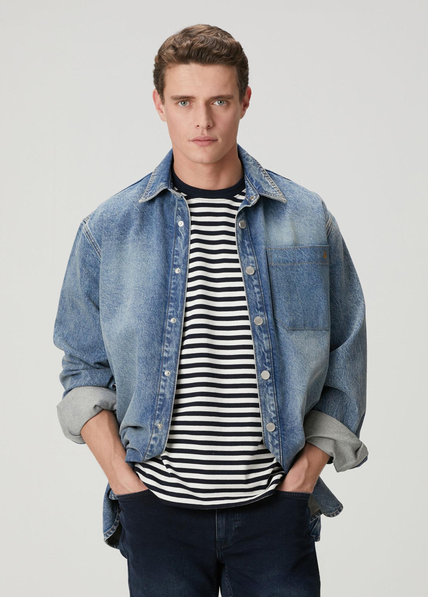 Beymen Club Erkek Mavi Oversize Fit Tek Cepli Jean Gömlek