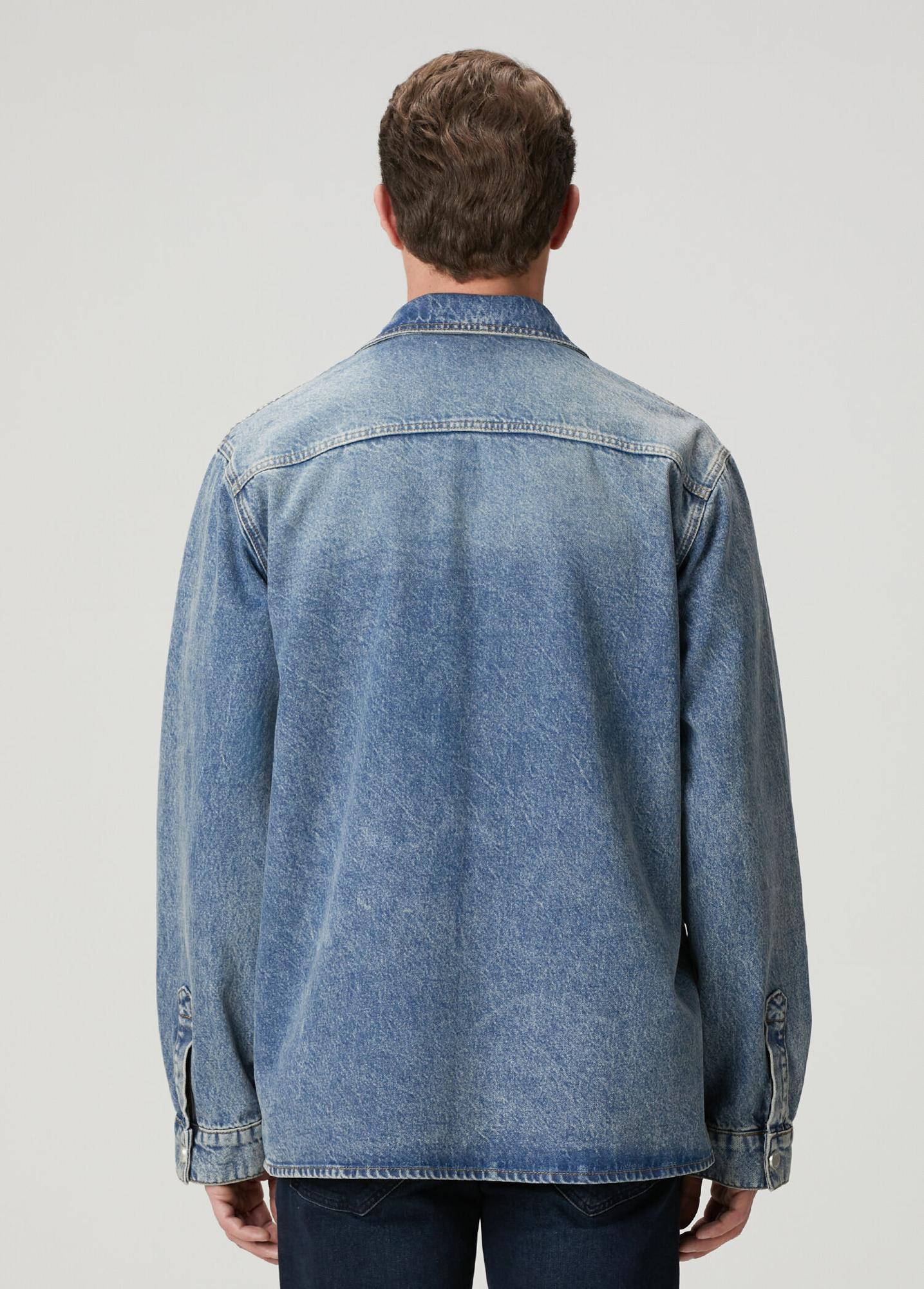 Beymen Club Erkek Mavi Oversize Fit Tek Cepli Jean Gömlek