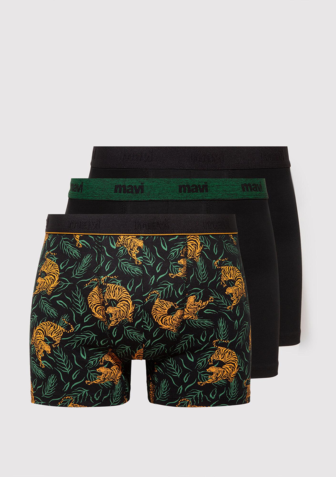 Mavi 3lü Baskılı Siyah Boxer 0912347-900