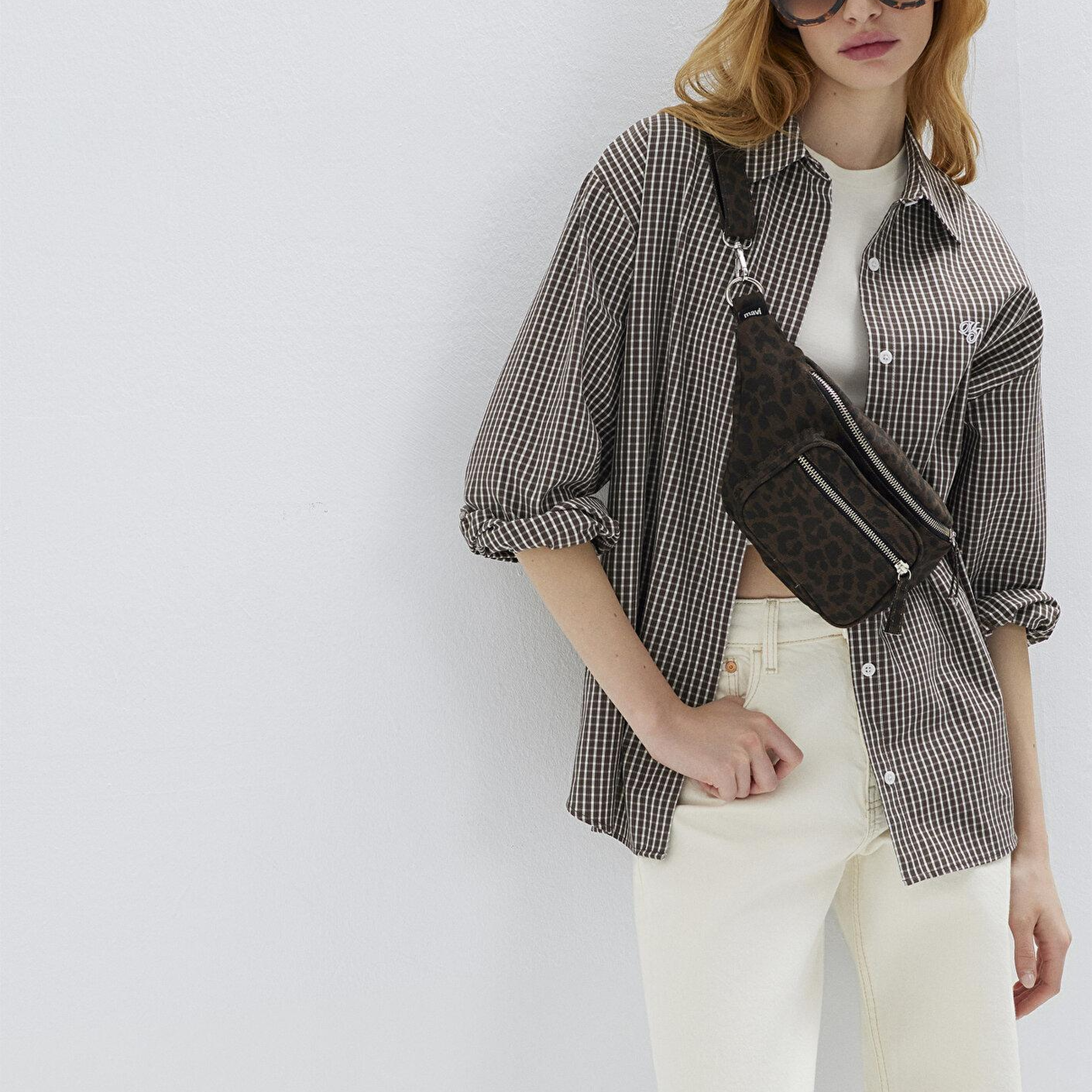 Mavi Pötikareli Kahverengi Gömlek Loose Fit / Bol Rahat Kesim 1211227-91742