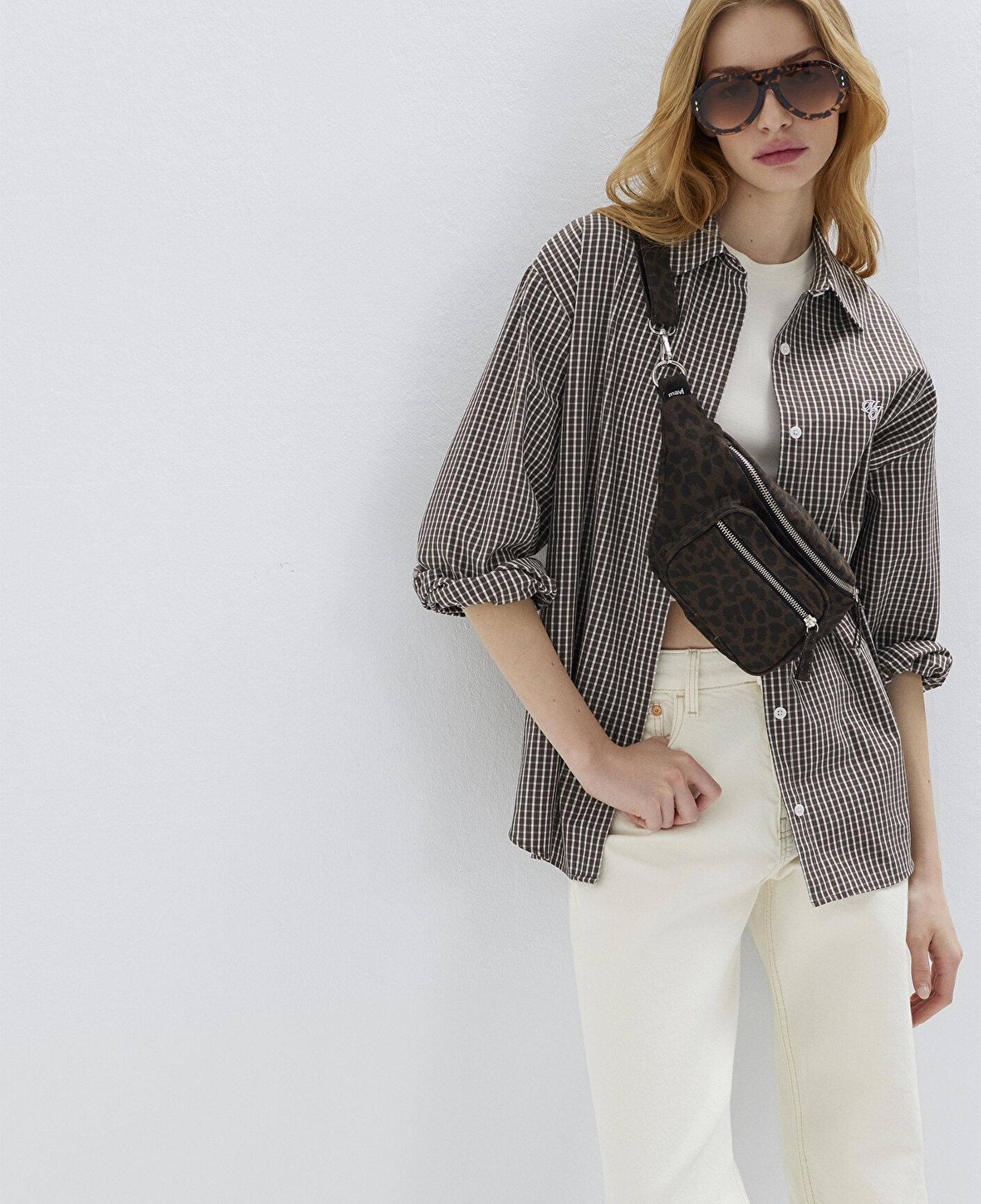 Mavi Pötikareli Kahverengi Gömlek Loose Fit / Bol Rahat Kesim 1211227-91742