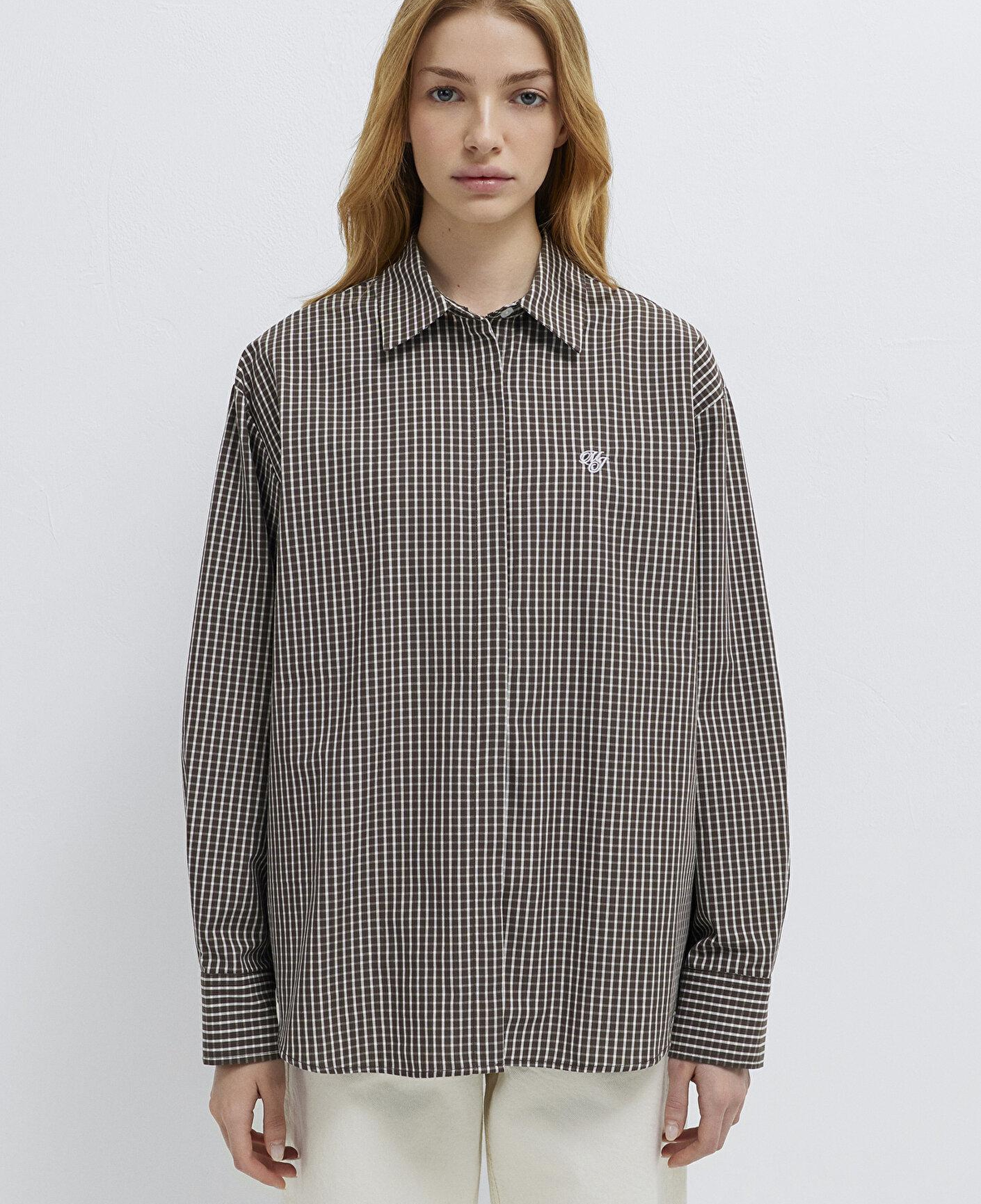 Mavi Pötikareli Kahverengi Gömlek Loose Fit / Bol Rahat Kesim 1211227-91742