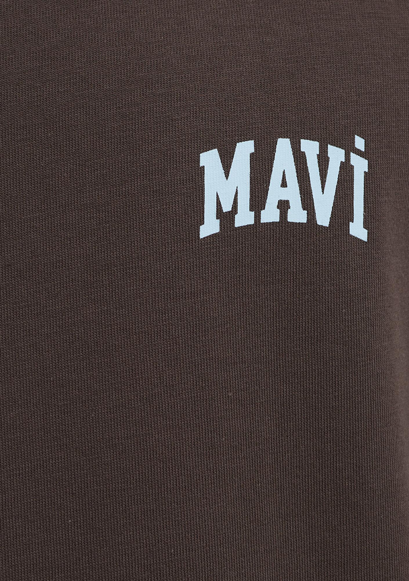 Mavi Mavi Logo Baskılı Biye Detaylı Kahverengi Tişört Loose Fit / Bol Rahat Kesim 0613557-70251