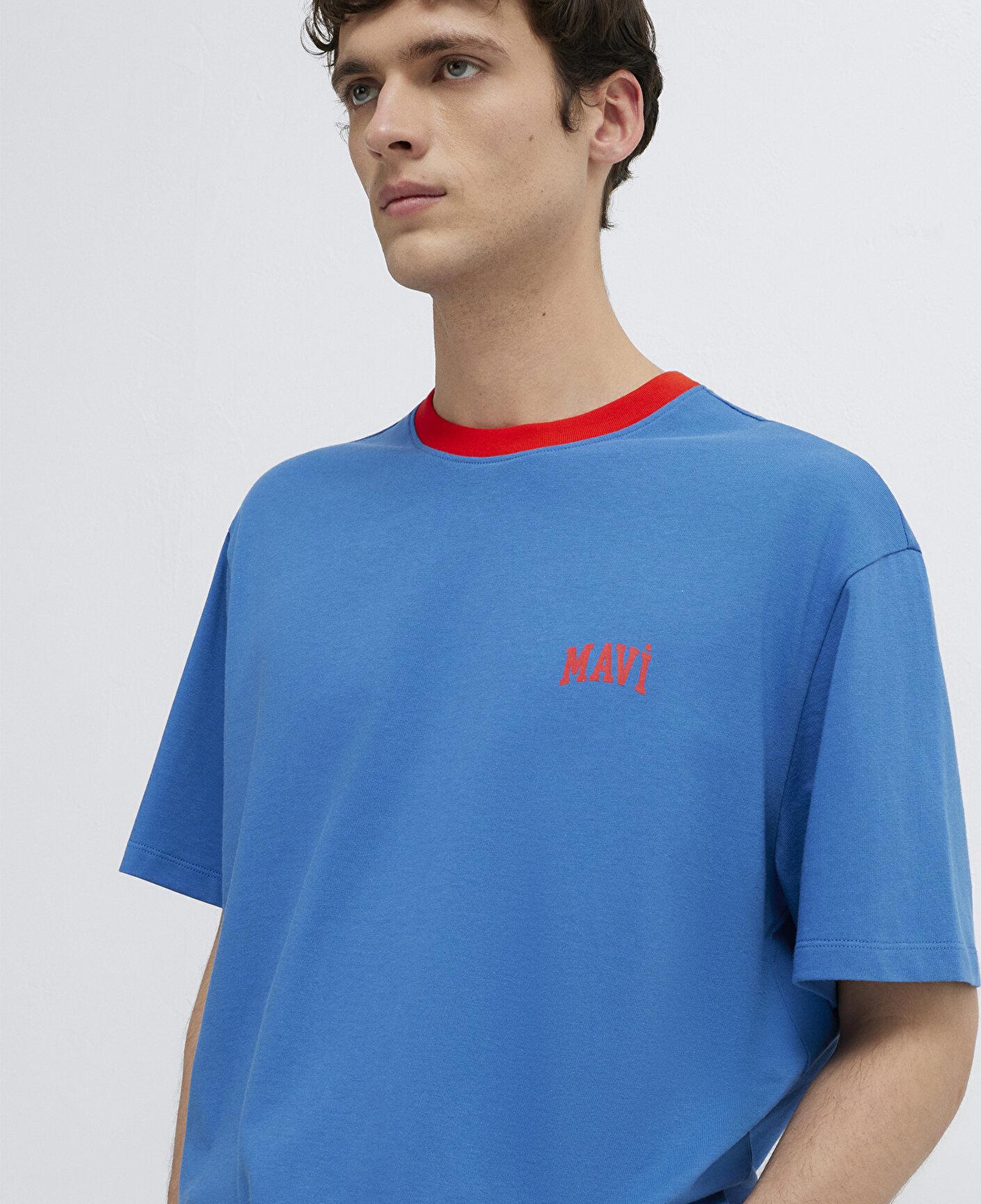 Mavi Mavi Logo Baskılı Biye Detaylı Mavi Tişört Loose Fit / Bol Rahat Kesim 0613557-91761