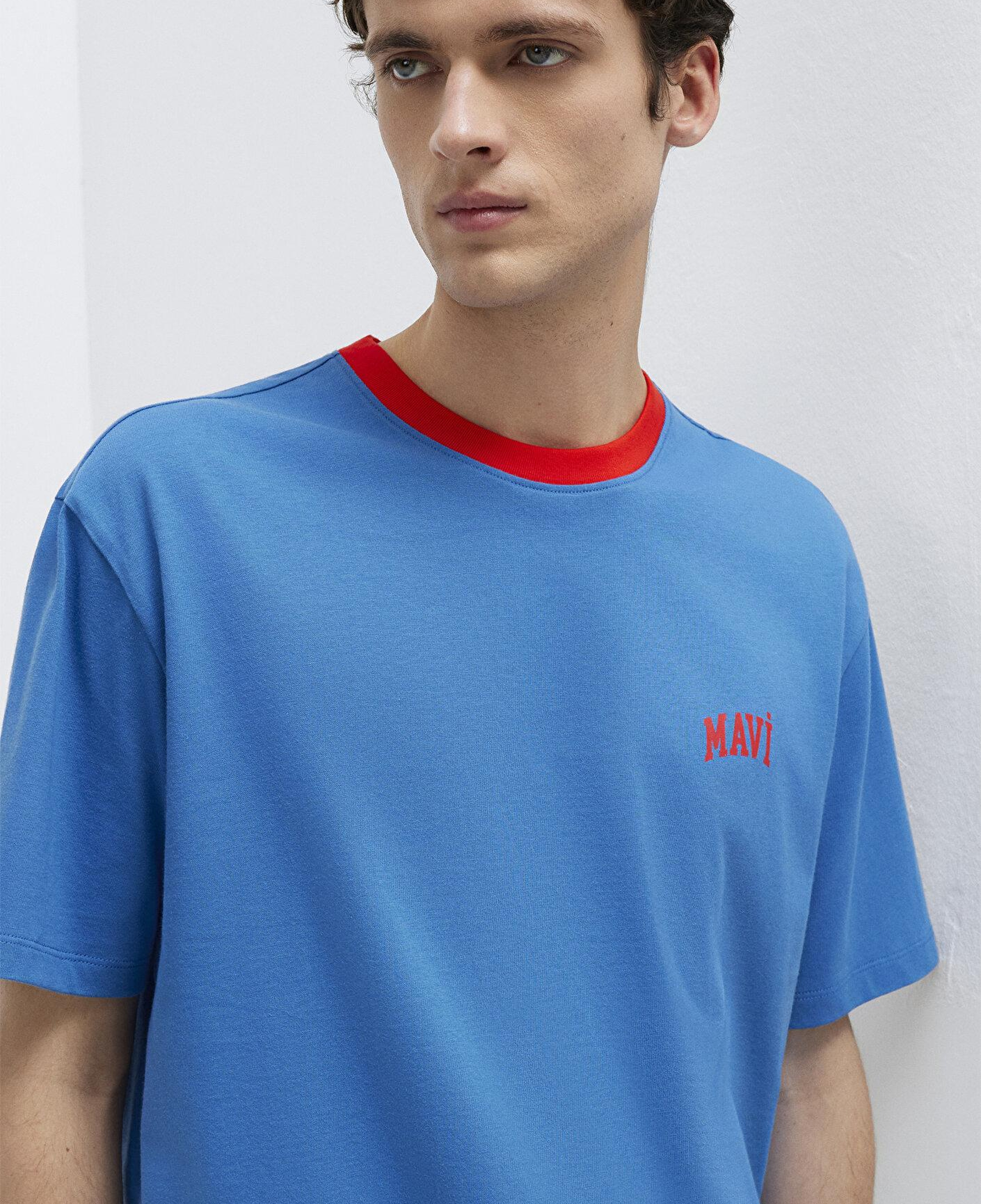 Mavi Mavi Logo Baskılı Biye Detaylı Mavi Tişört Loose Fit / Bol Rahat Kesim 0613557-91761