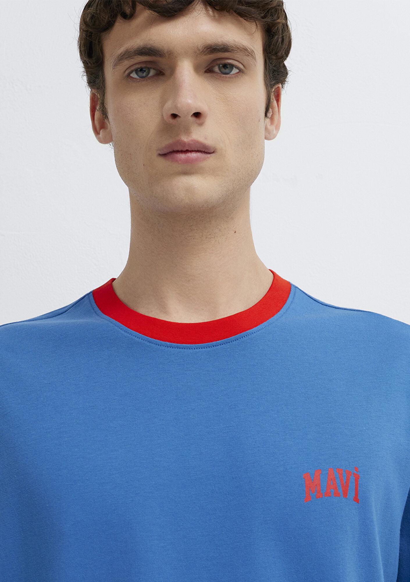 Mavi Mavi Logo Baskılı Biye Detaylı Mavi Tişört Loose Fit / Bol Rahat Kesim 0613557-91761