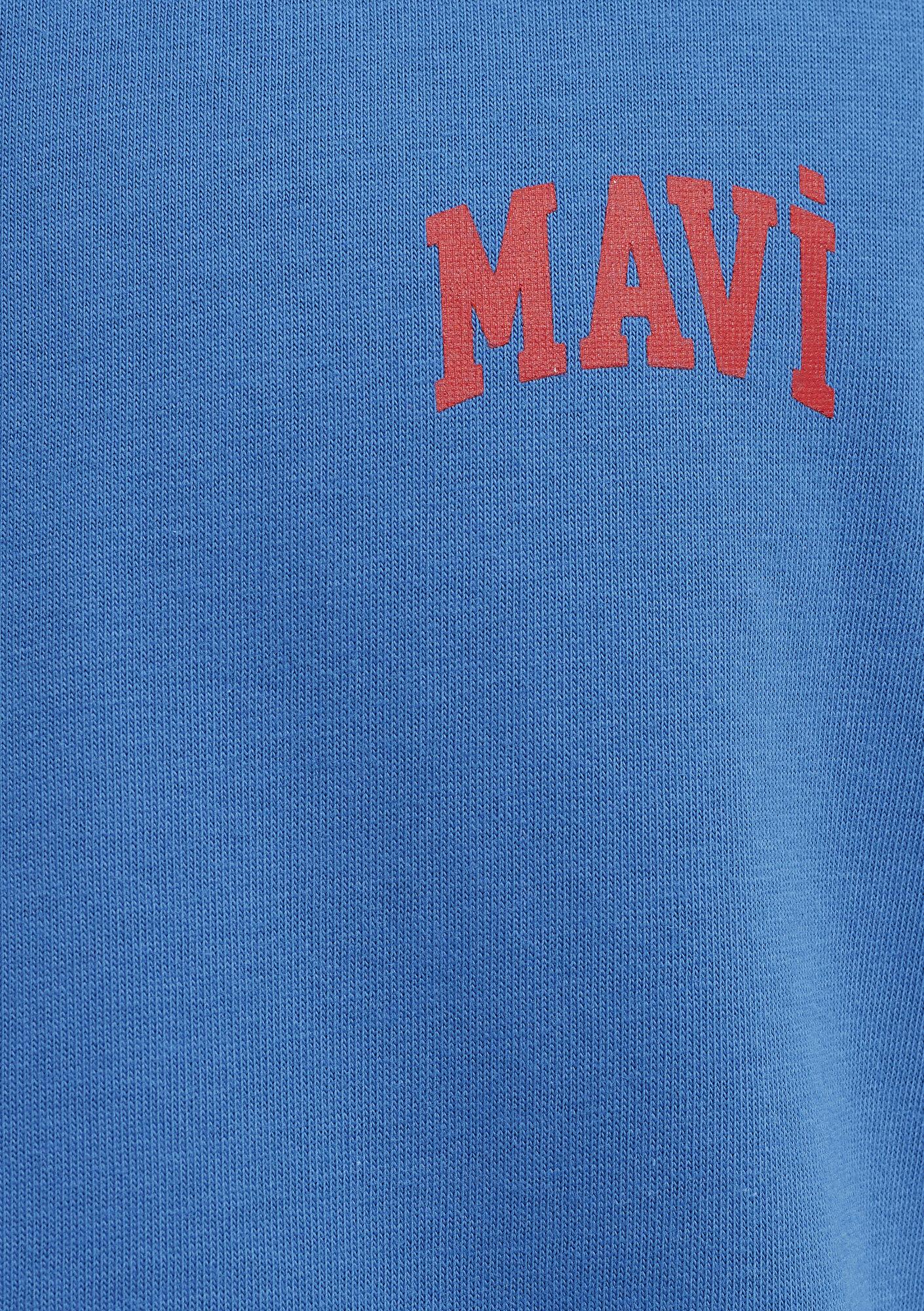Mavi Mavi Logo Baskılı Biye Detaylı Mavi Tişört Loose Fit / Bol Rahat Kesim 0613557-91761