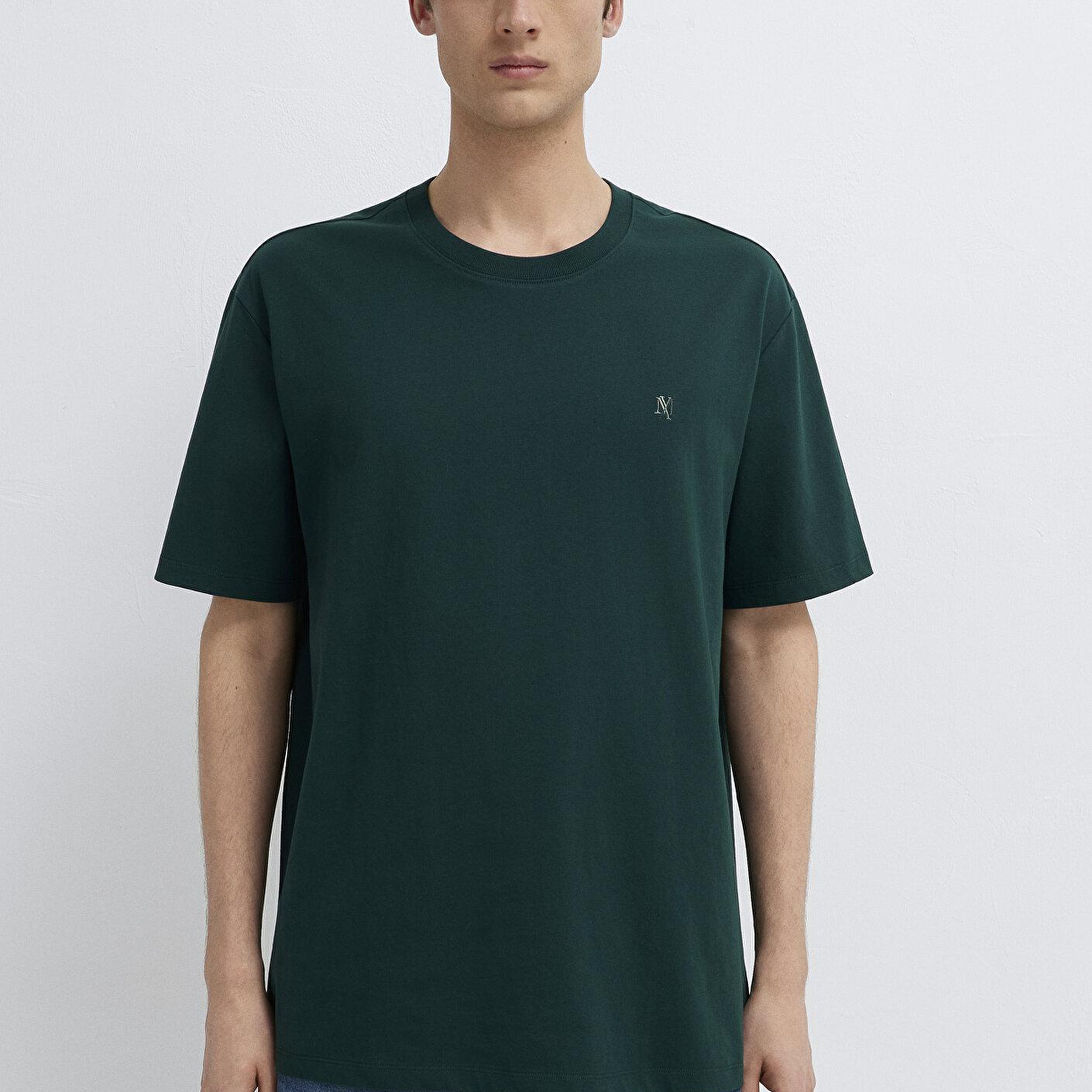 Mavi Mavi Mühür Logo Nakışlı Yeşil Tişört Loose Fit / Bol Rahat Kesim 0613436-85173