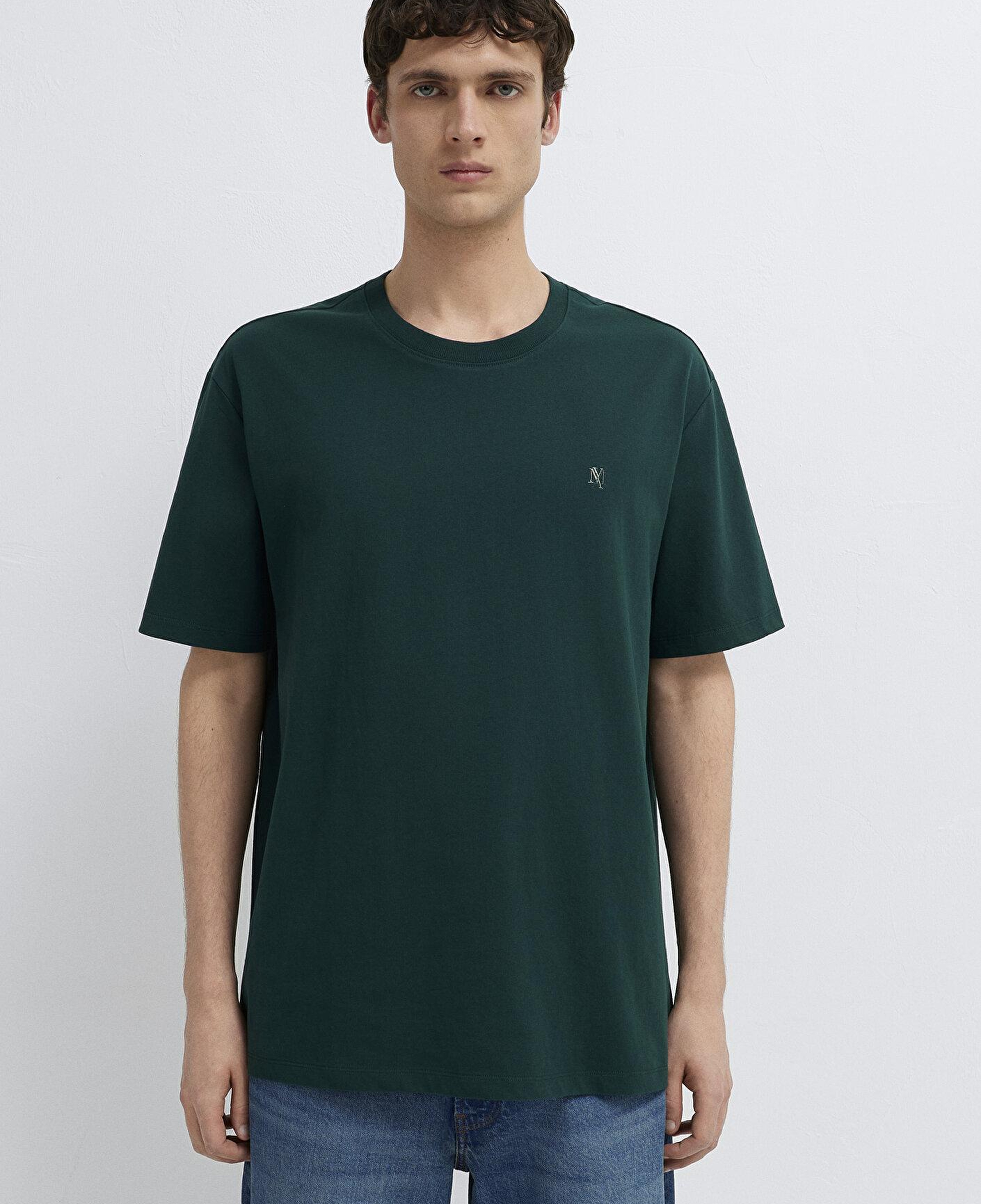 Mavi Mavi Mühür Logo Nakışlı Yeşil Tişört Loose Fit / Bol Rahat Kesim 0613436-85173