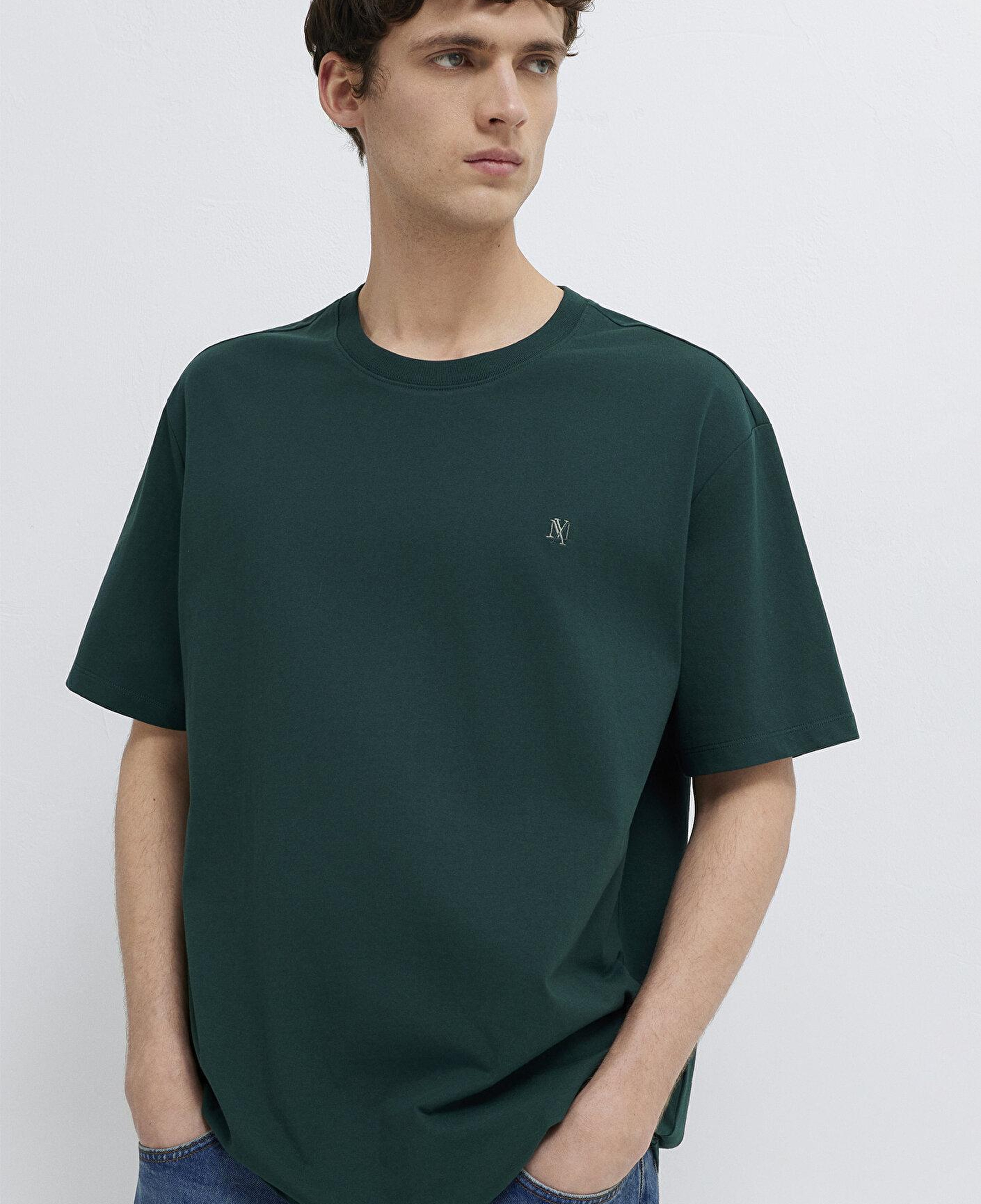 Mavi Mavi Mühür Logo Nakışlı Yeşil Tişört Loose Fit / Bol Rahat Kesim 0613436-85173
