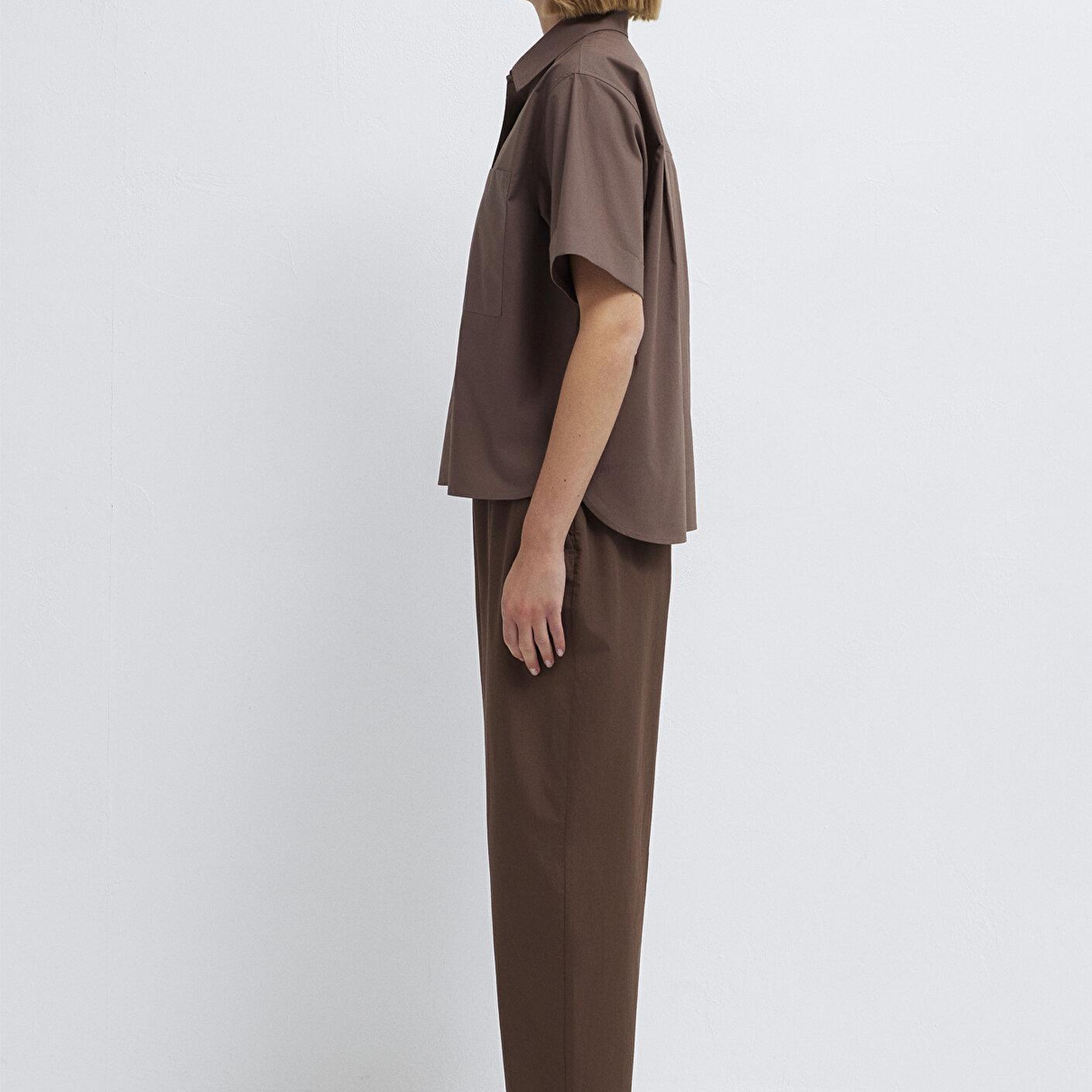 Mavi Cep Detaylı Kahverengi Gömlek Loose Fit / Bol Rahat Kesim 1211537-87537