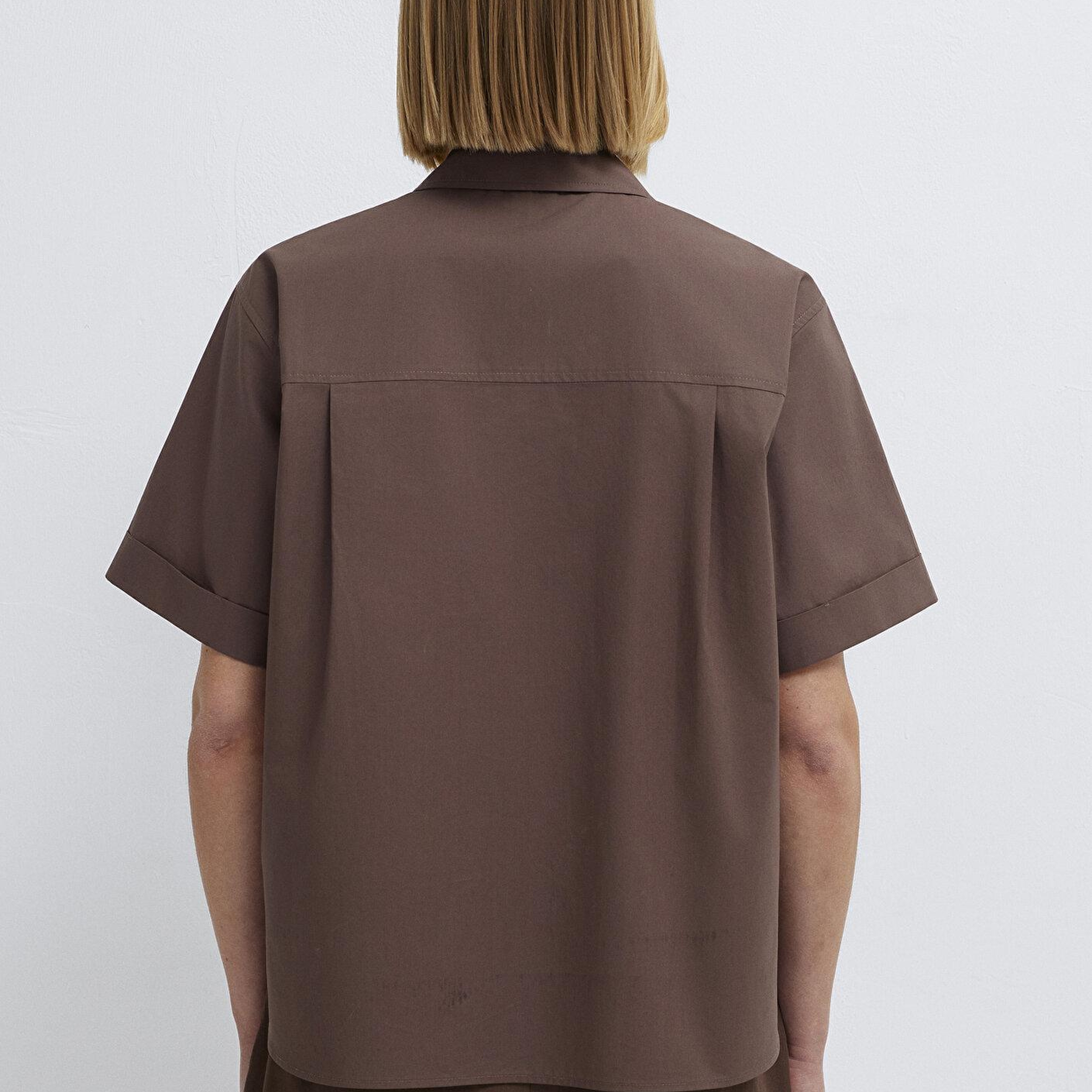 Mavi Cep Detaylı Kahverengi Gömlek Loose Fit / Bol Rahat Kesim 1211537-87537
