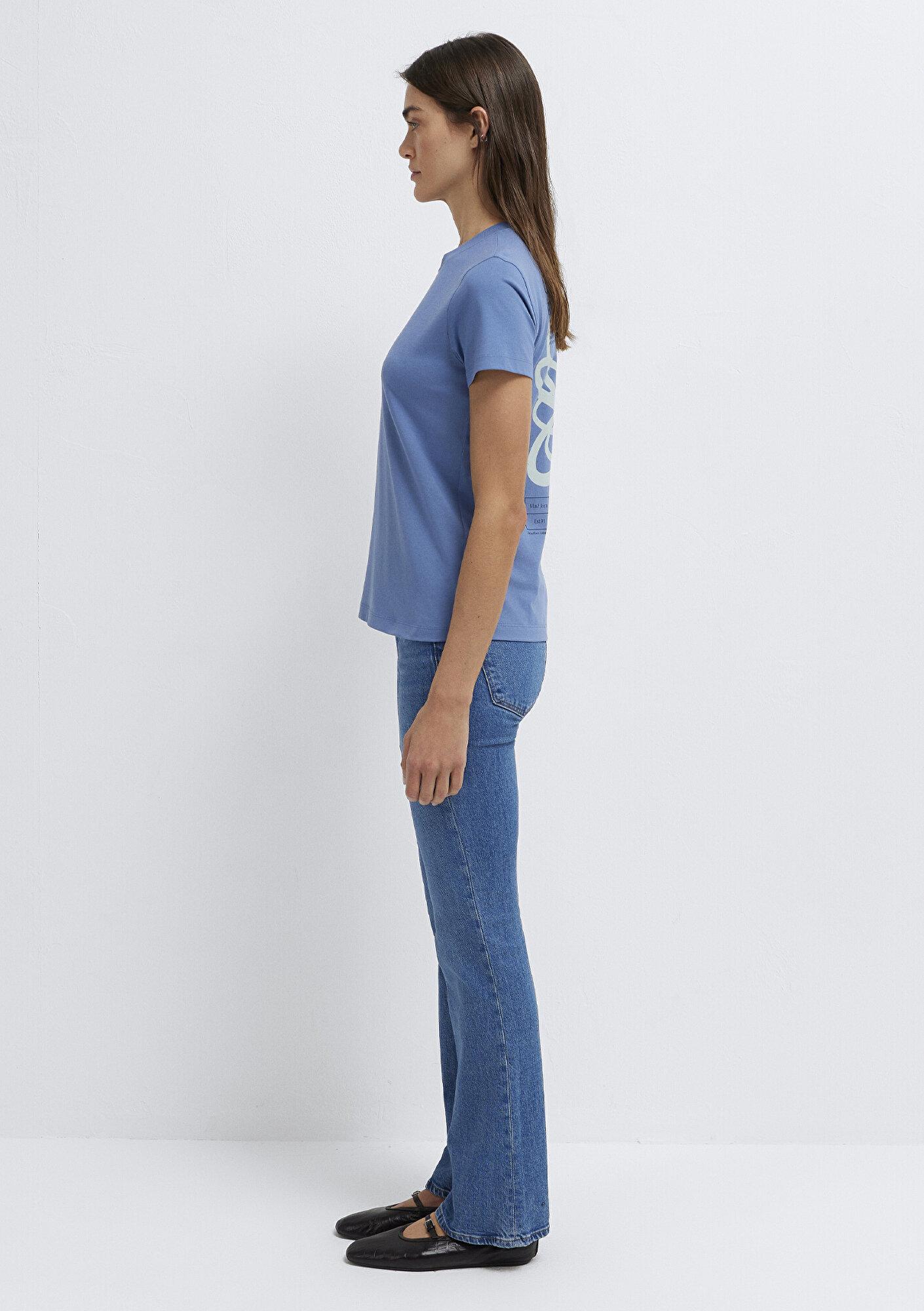 Mavi Kelebek Baskılı Mavi Tişört Semi Slim Fit / Yarı Dar Kesim 1613870-70728
