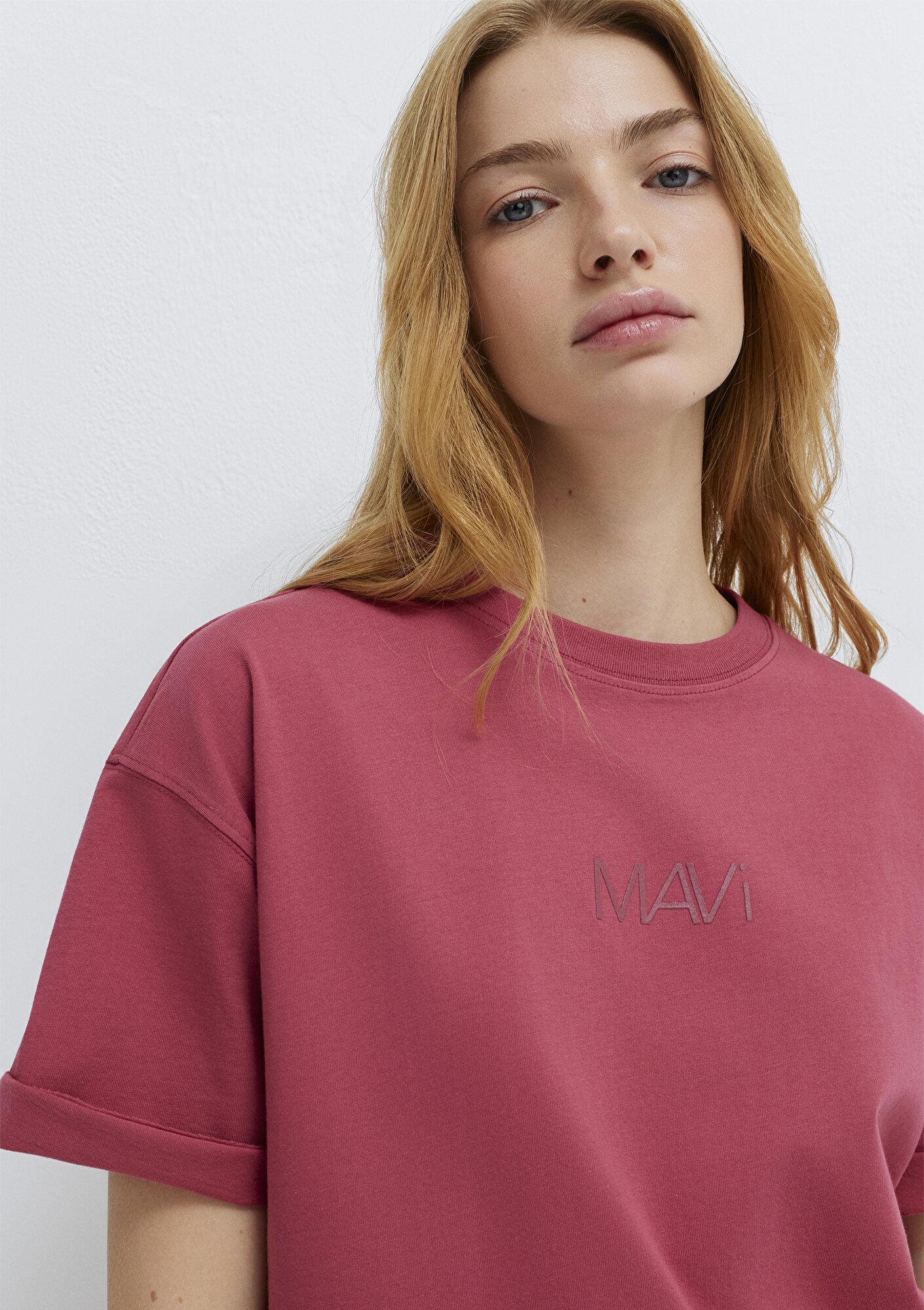Mavi Mavi Logo Baskılı Pembe Tişört Loose Fit / Bol Rahat Kesim 1613884-70398