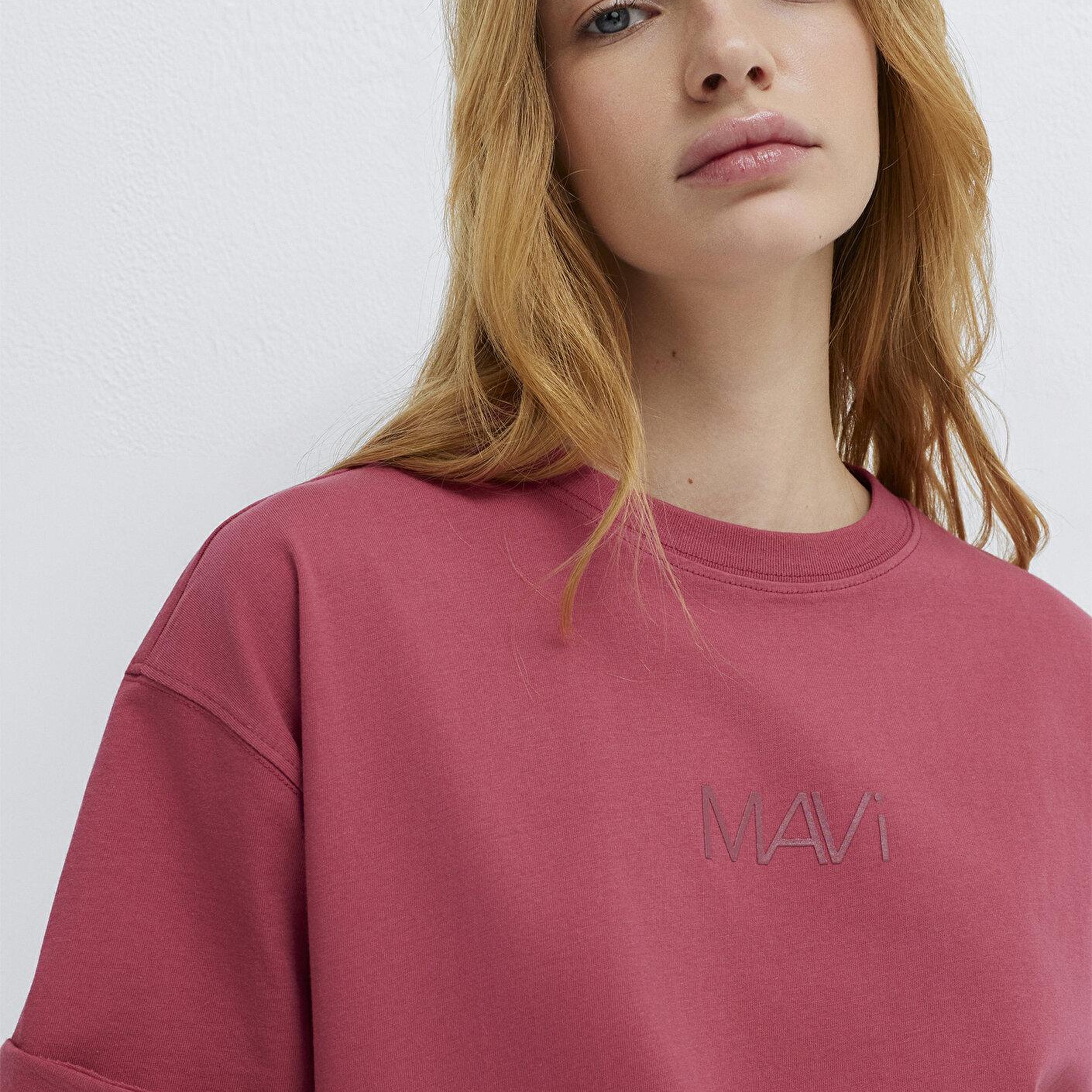 Mavi Mavi Logo Baskılı Pembe Tişört Loose Fit / Bol Rahat Kesim 1613884-70398