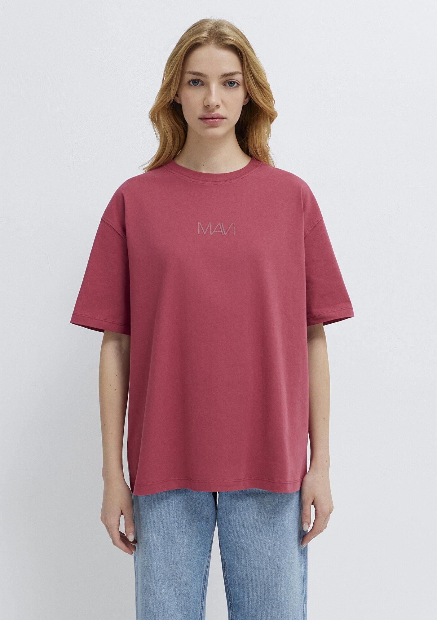 Mavi Mavi Logo Baskılı Pembe Tişört Loose Fit / Bol Rahat Kesim 1613884-70398