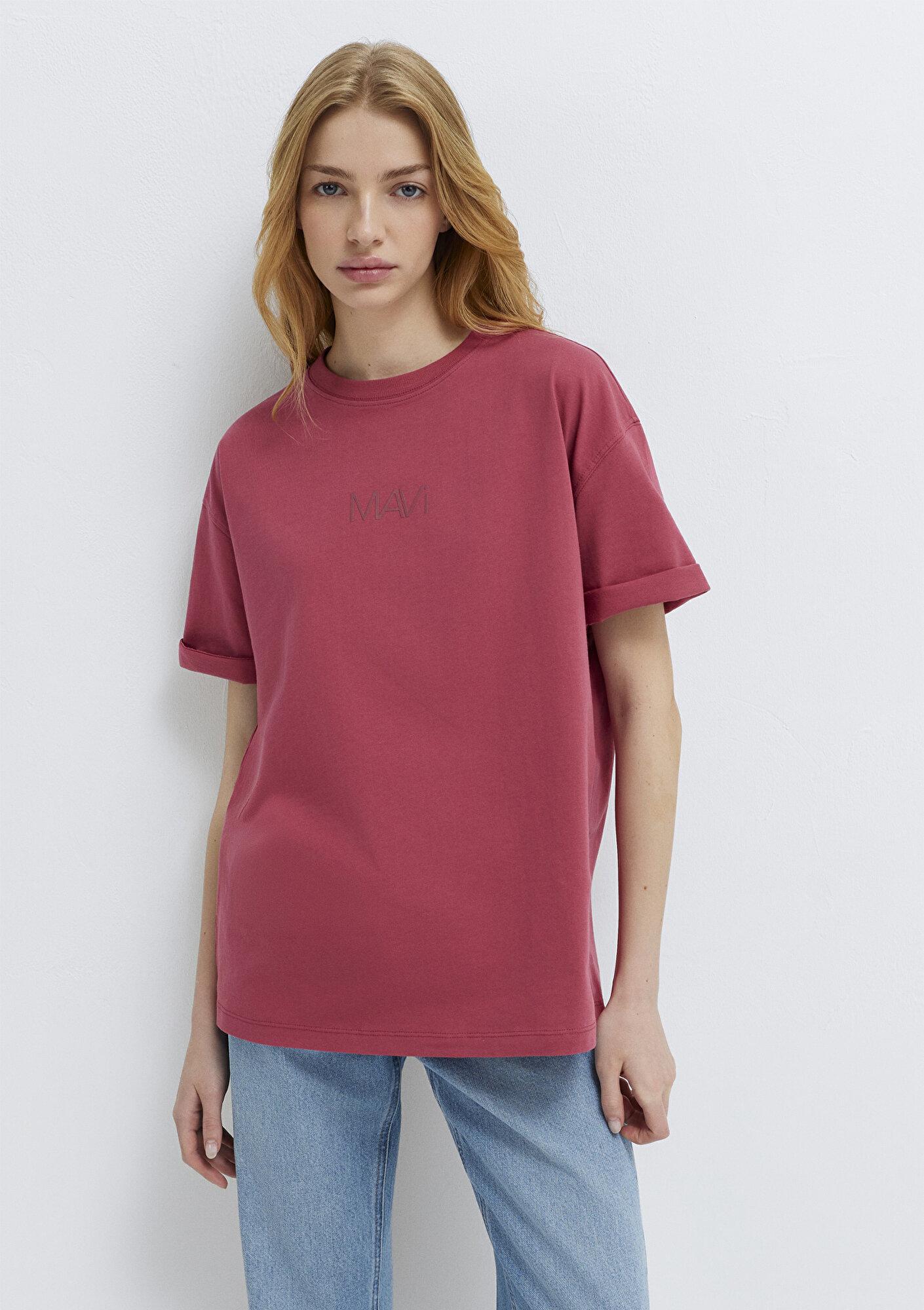 Mavi Mavi Logo Baskılı Pembe Tişört Loose Fit / Bol Rahat Kesim 1613884-70398