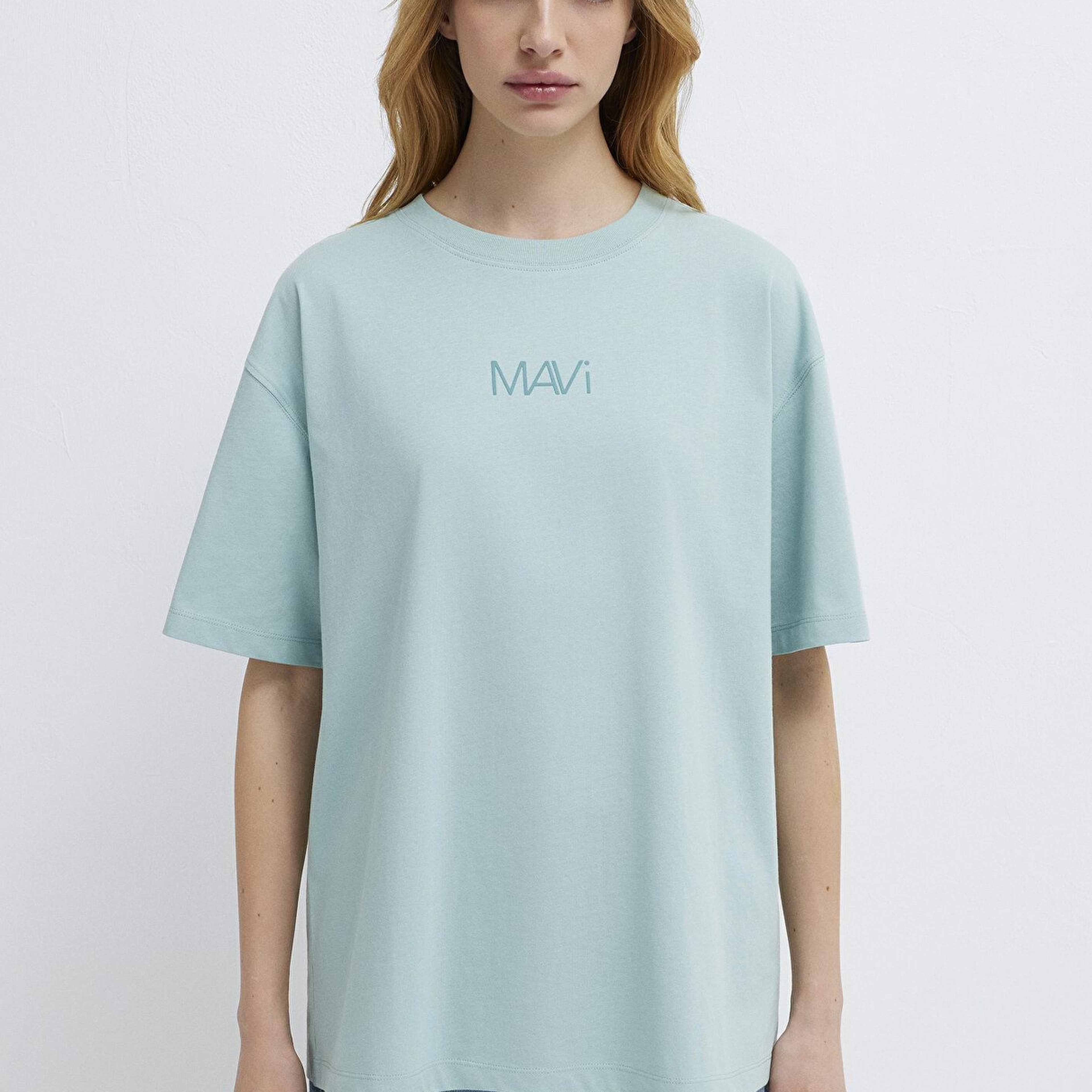Mavi Mavi Logo Baskılı Yeşil Tişört Loose Fit / Bol Rahat Kesim 1613884-71456