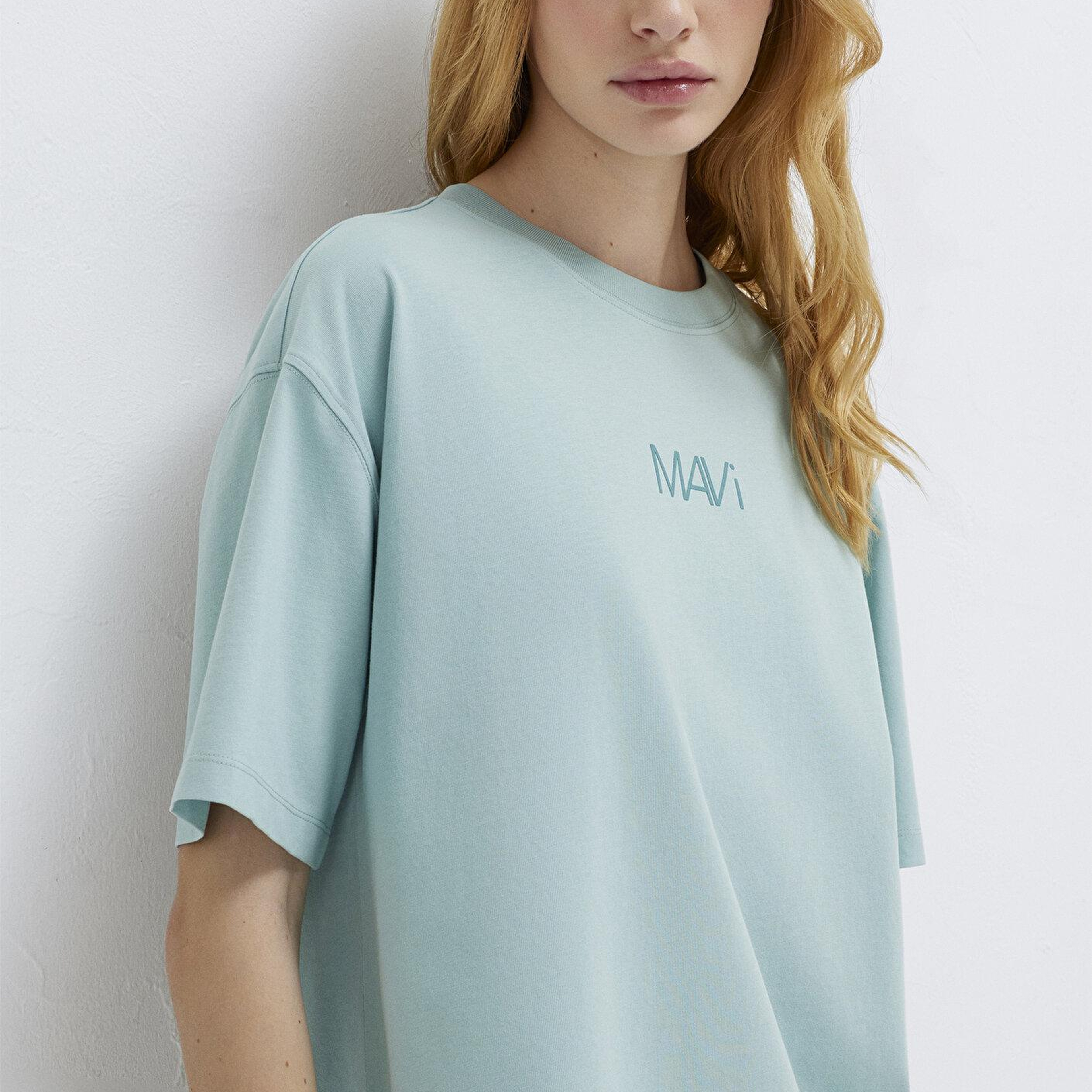 Mavi Mavi Logo Baskılı Yeşil Tişört Loose Fit / Bol Rahat Kesim 1613884-71456