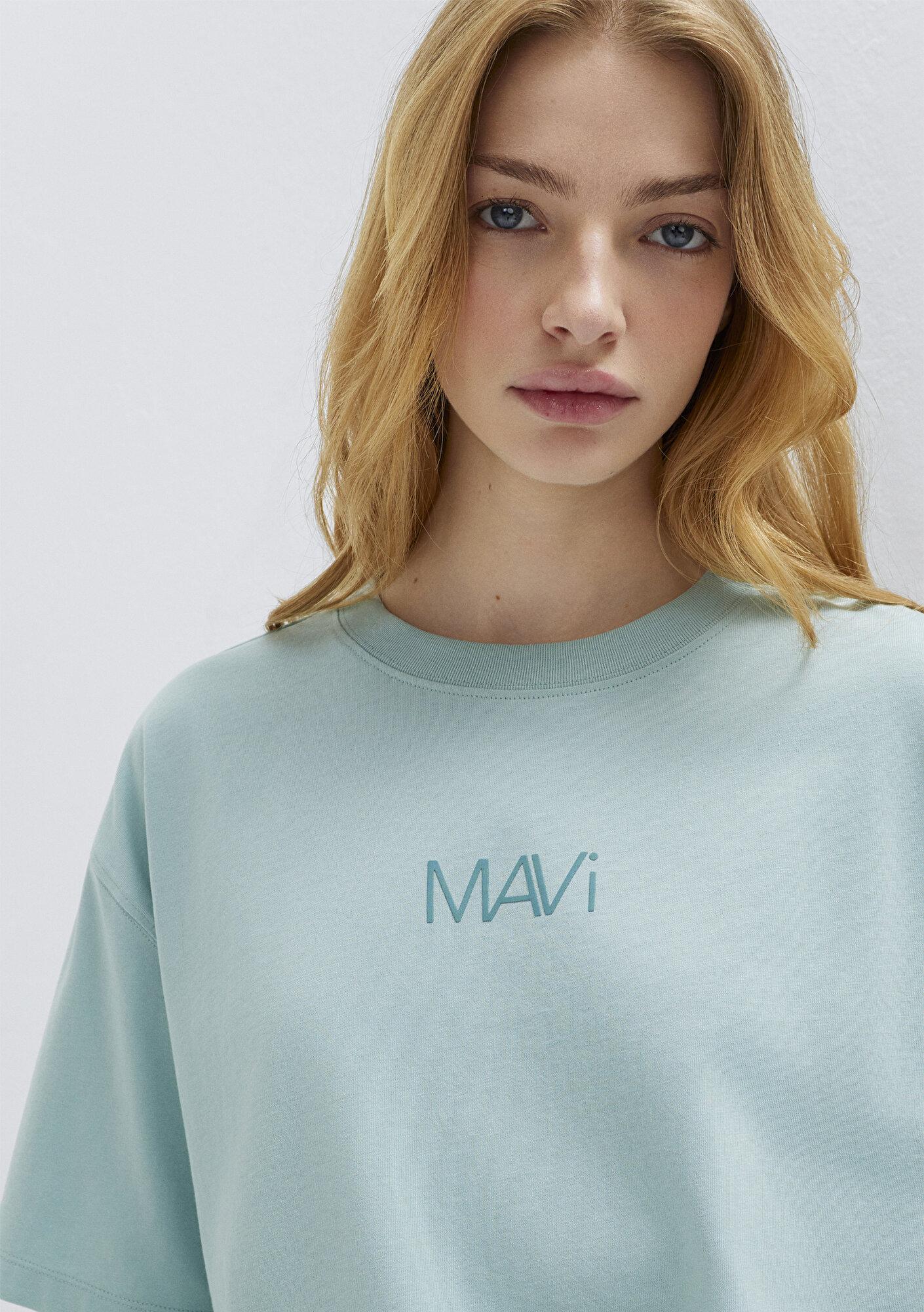 Mavi Mavi Logo Baskılı Yeşil Tişört Loose Fit / Bol Rahat Kesim 1613884-71456