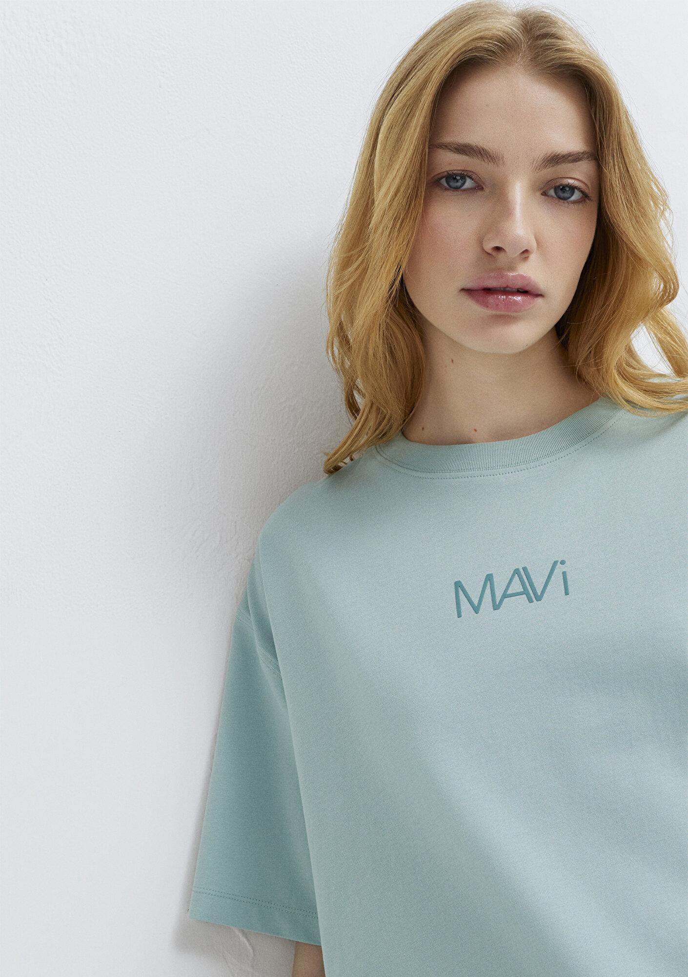 Mavi Mavi Logo Baskılı Yeşil Tişört Loose Fit / Bol Rahat Kesim 1613884-71456