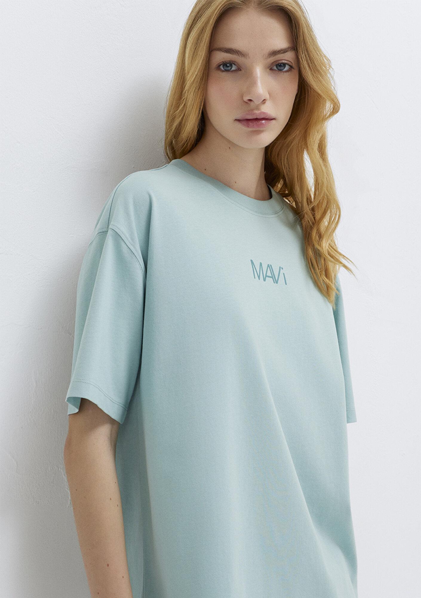 Mavi Mavi Logo Baskılı Yeşil Tişört Loose Fit / Bol Rahat Kesim 1613884-71456