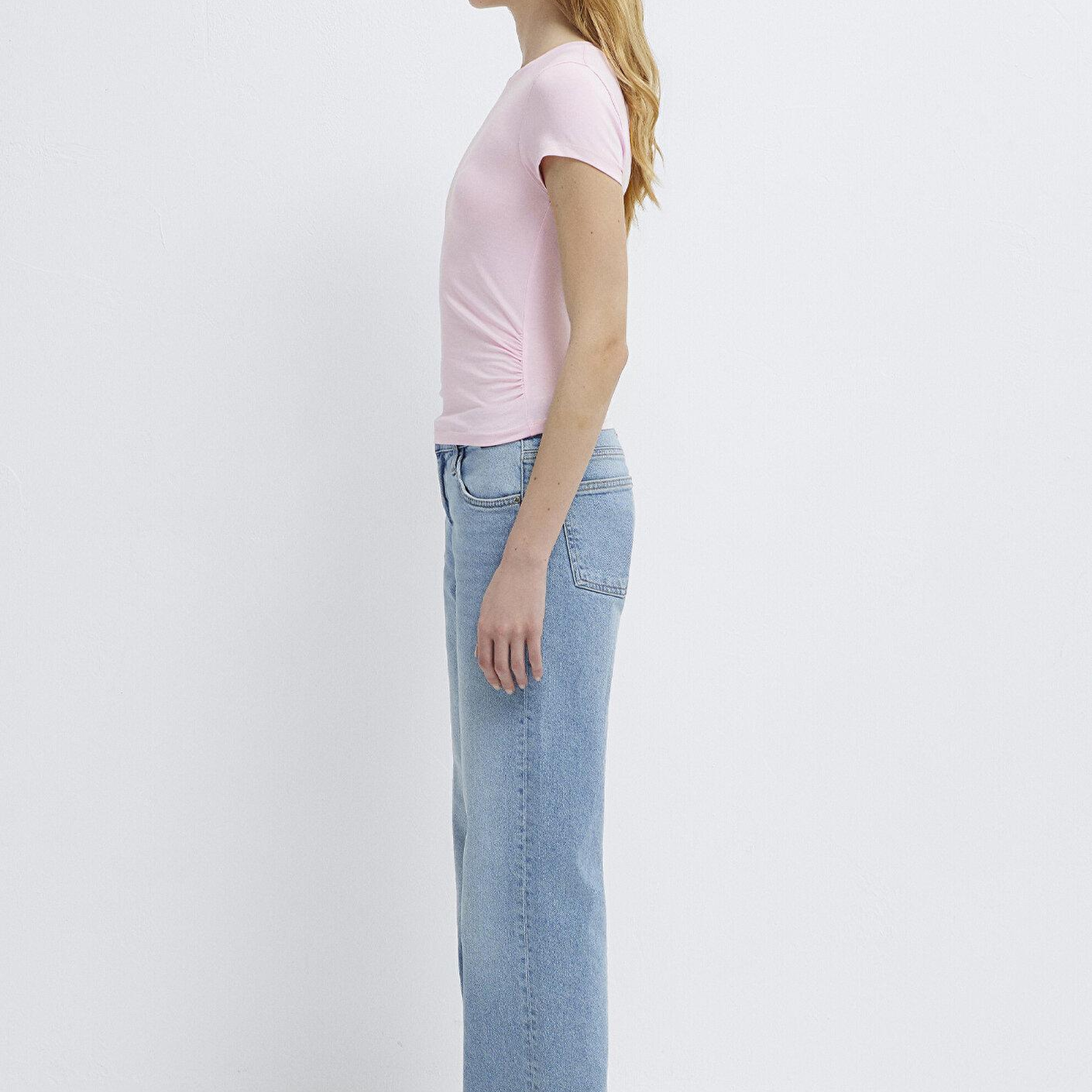Mavi Pembe Basic Crop Tişört Fitted / Vücuda Oturan Kesim 1613942-89200