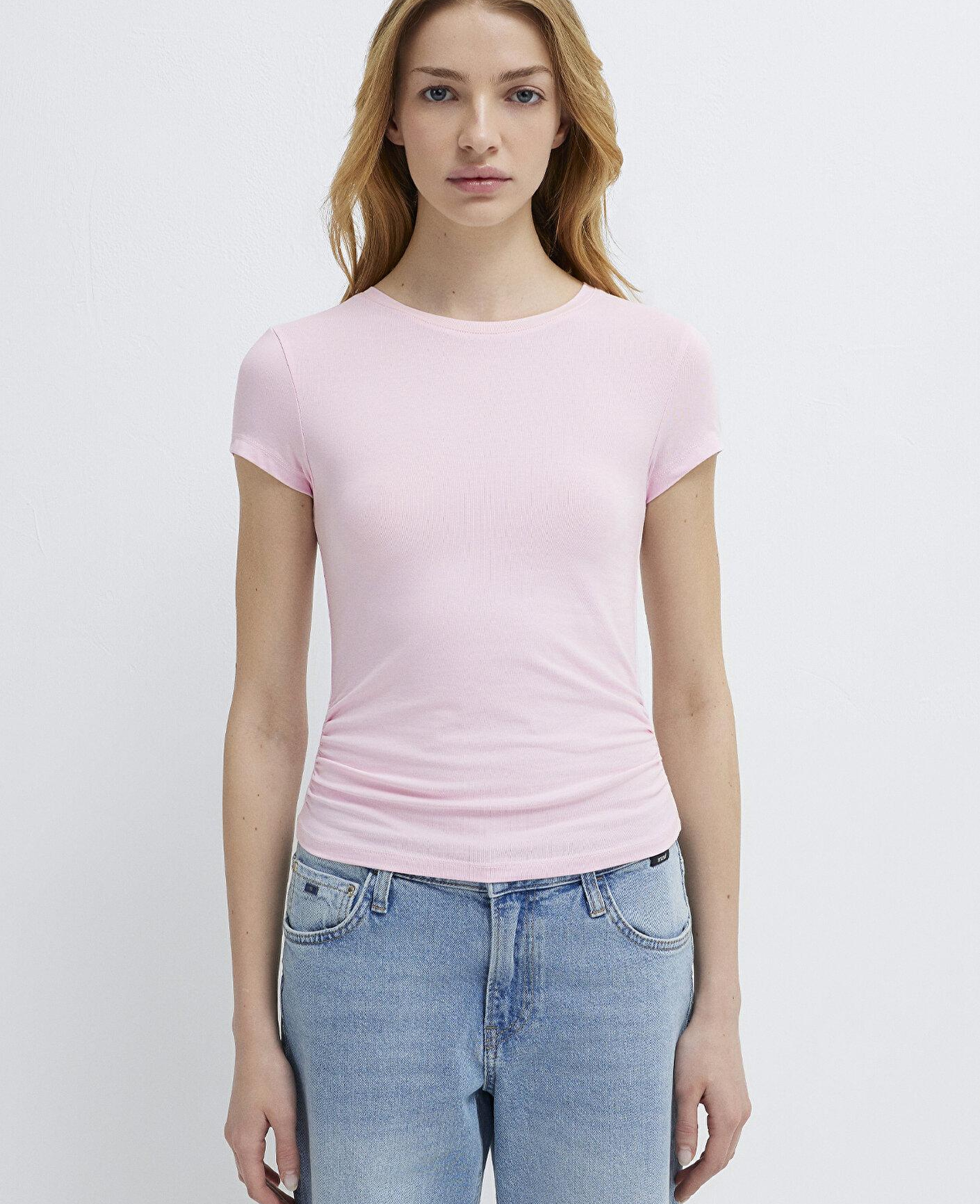 Mavi Pembe Basic Crop Tişört Fitted / Vücuda Oturan Kesim 1613942-89200