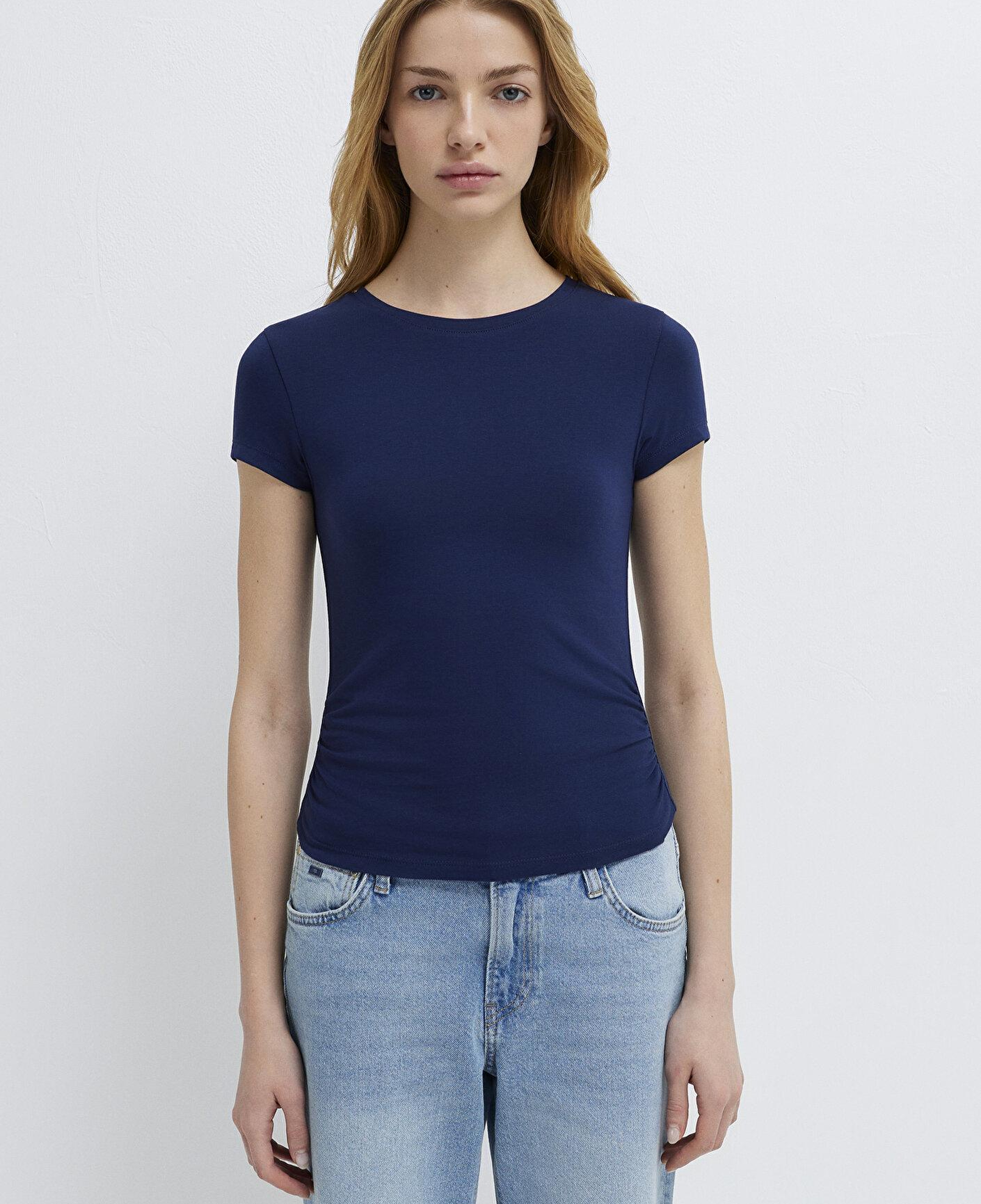 Mavi Lacivert Basic Crop Tişört Fitted / Vücuda Oturan Kesim 1613942-84371