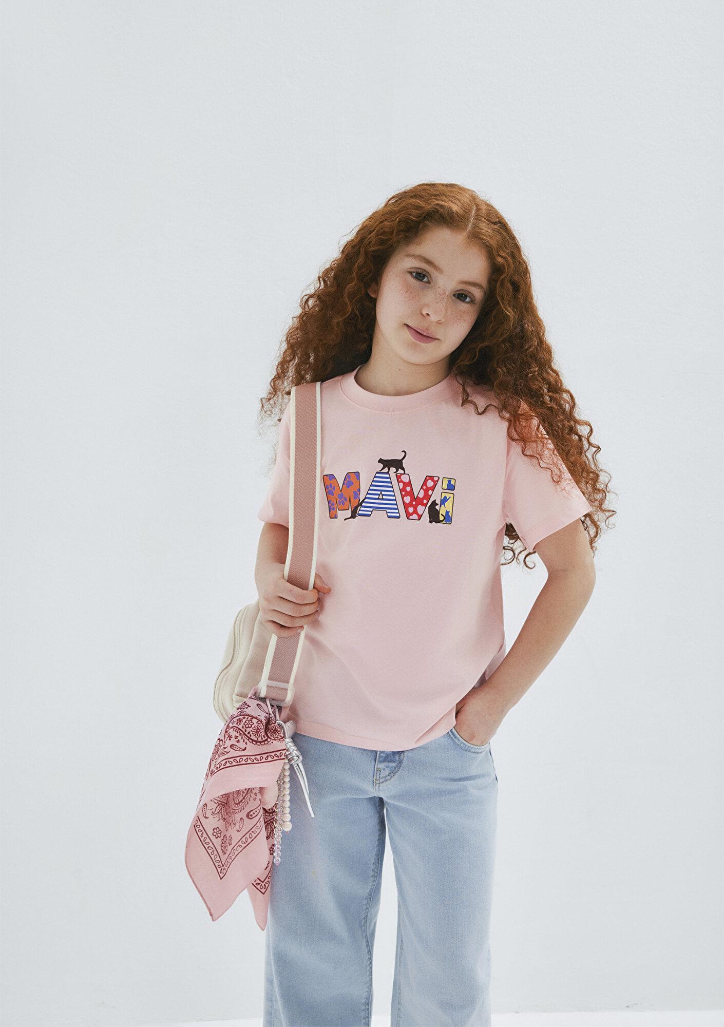 Mavi Mavi Logo Baskılı Pembe Tişört Loose Fit / Bol Rahat Kesim 7610426-71007