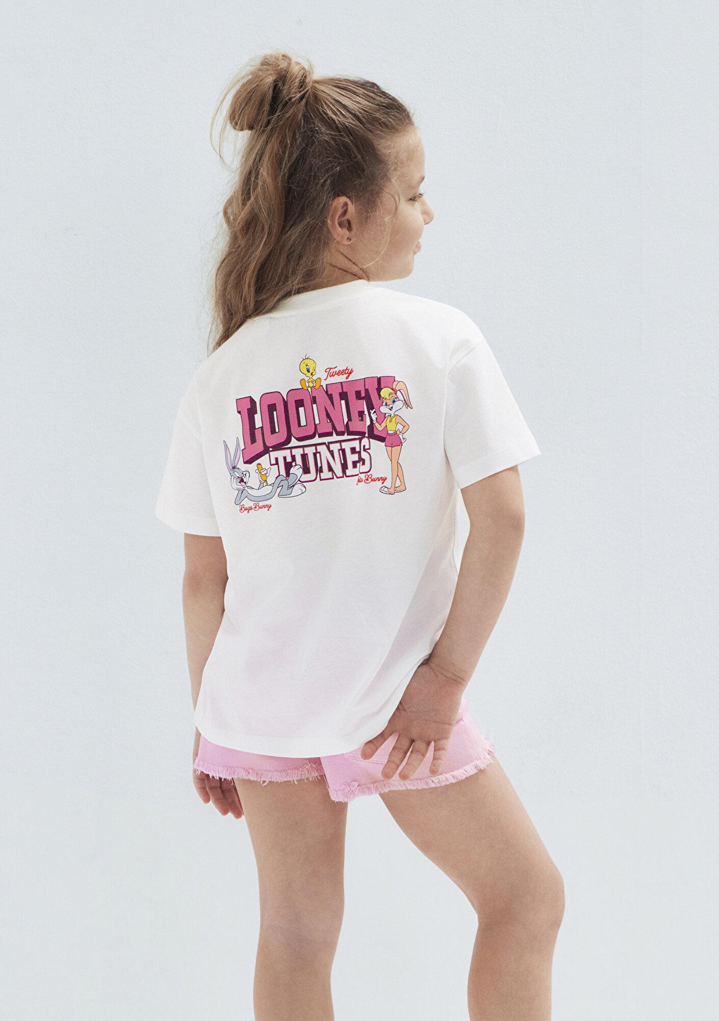 Mavi Looney Tunes Baskılı Ekru Tişört Loose Fit / Bol Rahat Kesim 7610452-70057