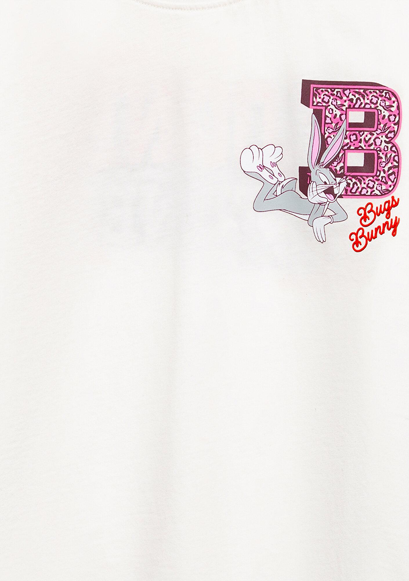 Mavi Looney Tunes Baskılı Ekru Tişört Loose Fit / Bol Rahat Kesim 7610452-70057