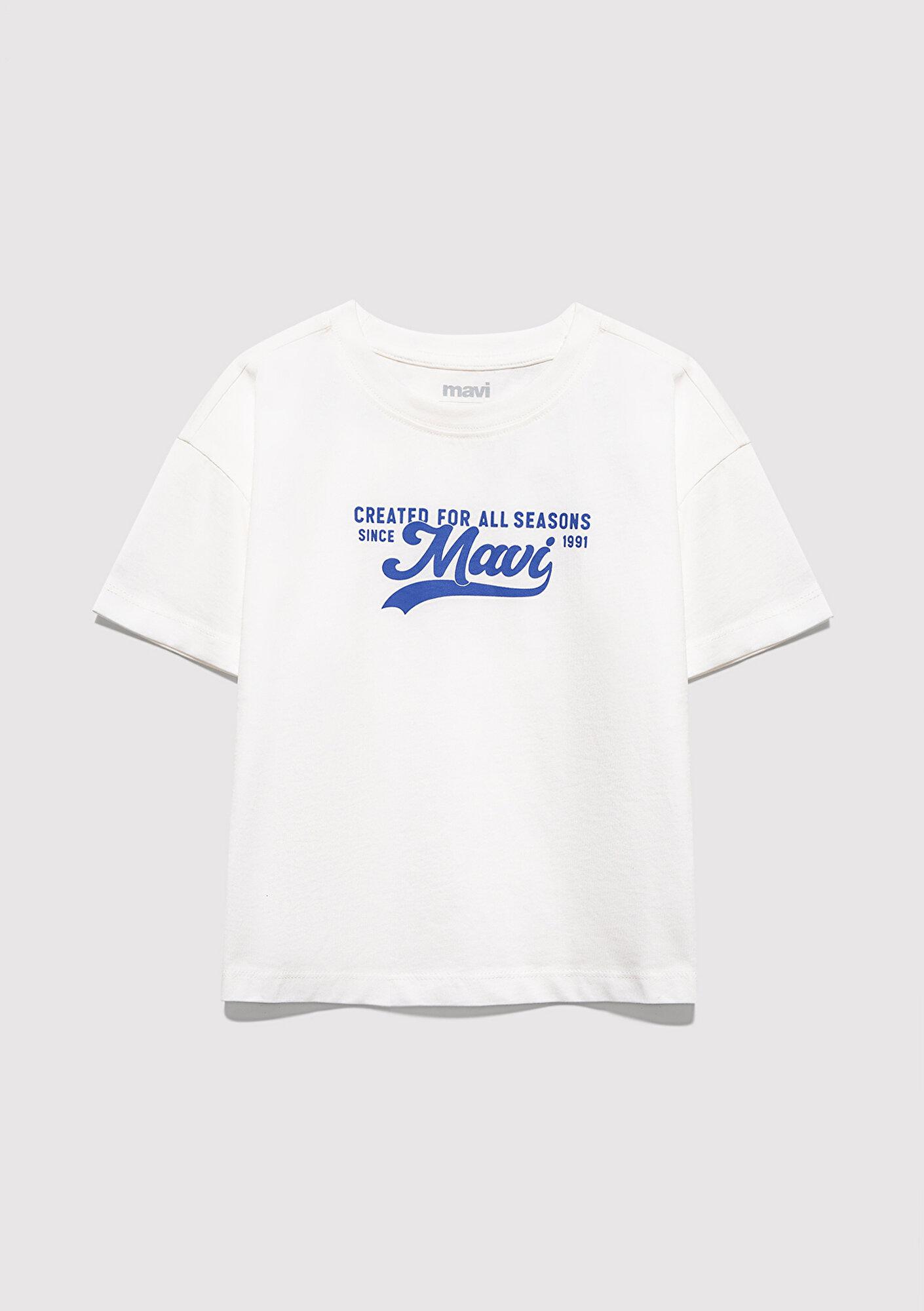Mavi Mavi Baskılı Ekru Tişört Loose Fit / Bol Rahat Kesim 7610465-70057