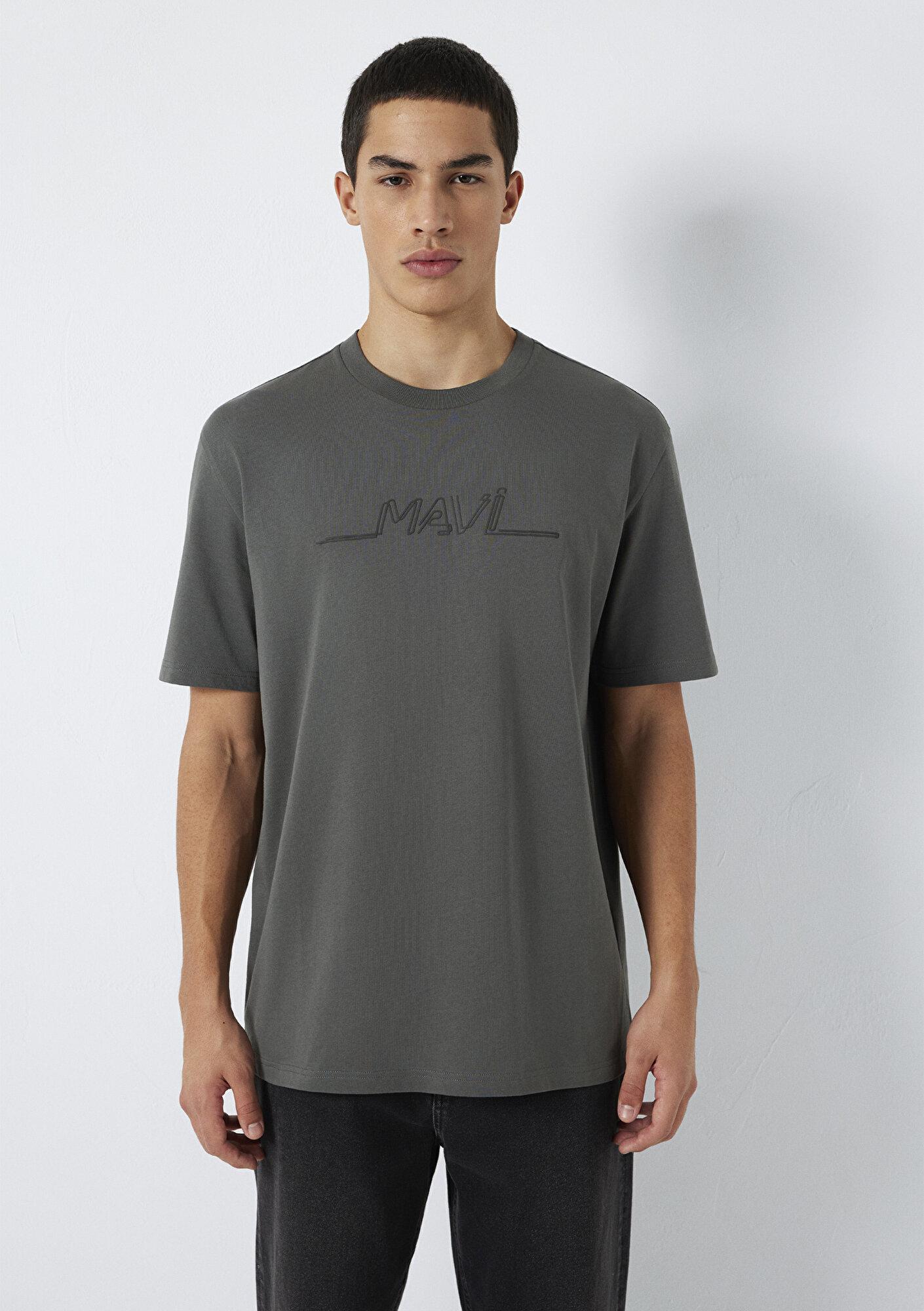 Mavi Mavi Baskılı Antrasit Tişört Loose Fit / Bol Rahat Kesim 0613128-70088