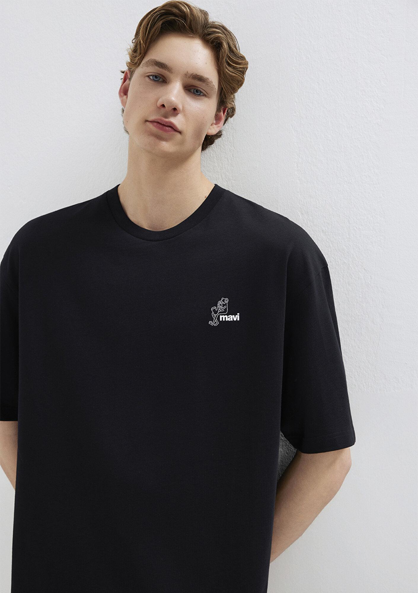 Mavi Mavi Logo Baskılı Siyah Tişört Oversize / Geniş Kesim 0613179-900