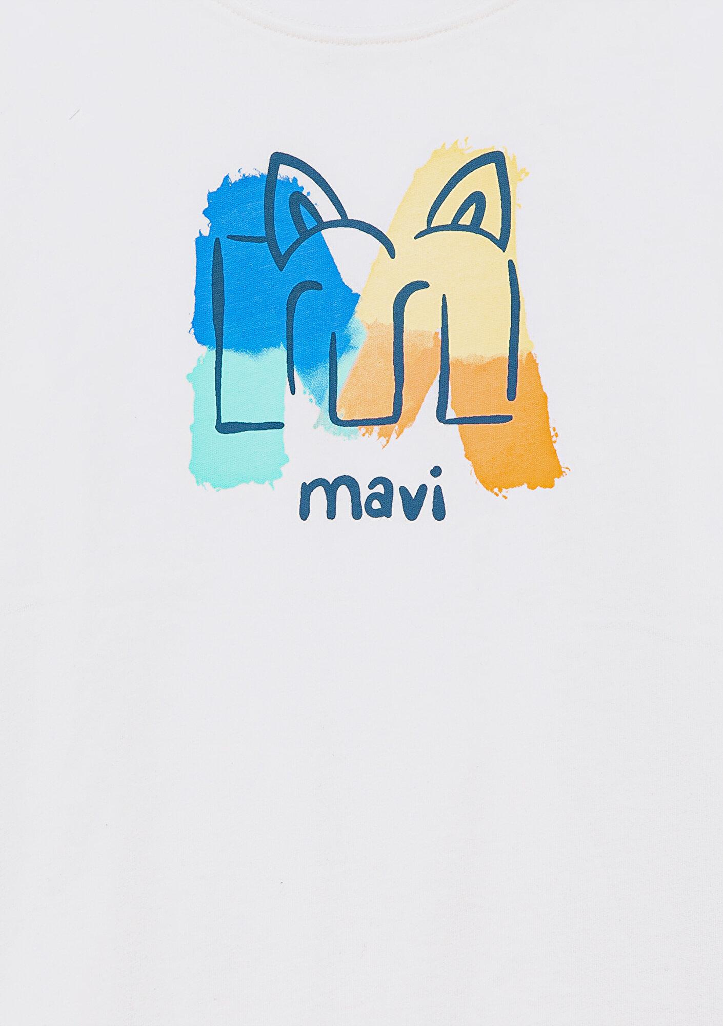 Mavi Mavi Logo Kedi Baskılı Ekru Tişört Loose Fit / Bol Rahat Kesim 7610339-70057
