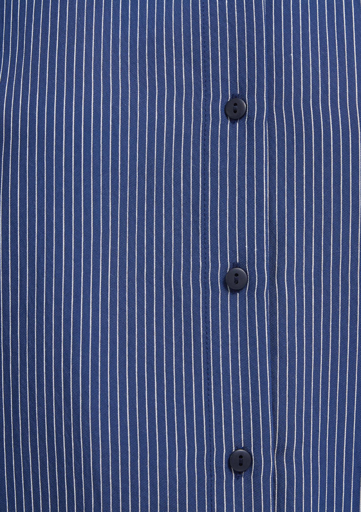 Mavi Çizgili Lacivert Gömlek Loose Fit / Bol Rahat Kesim 1210683-80736