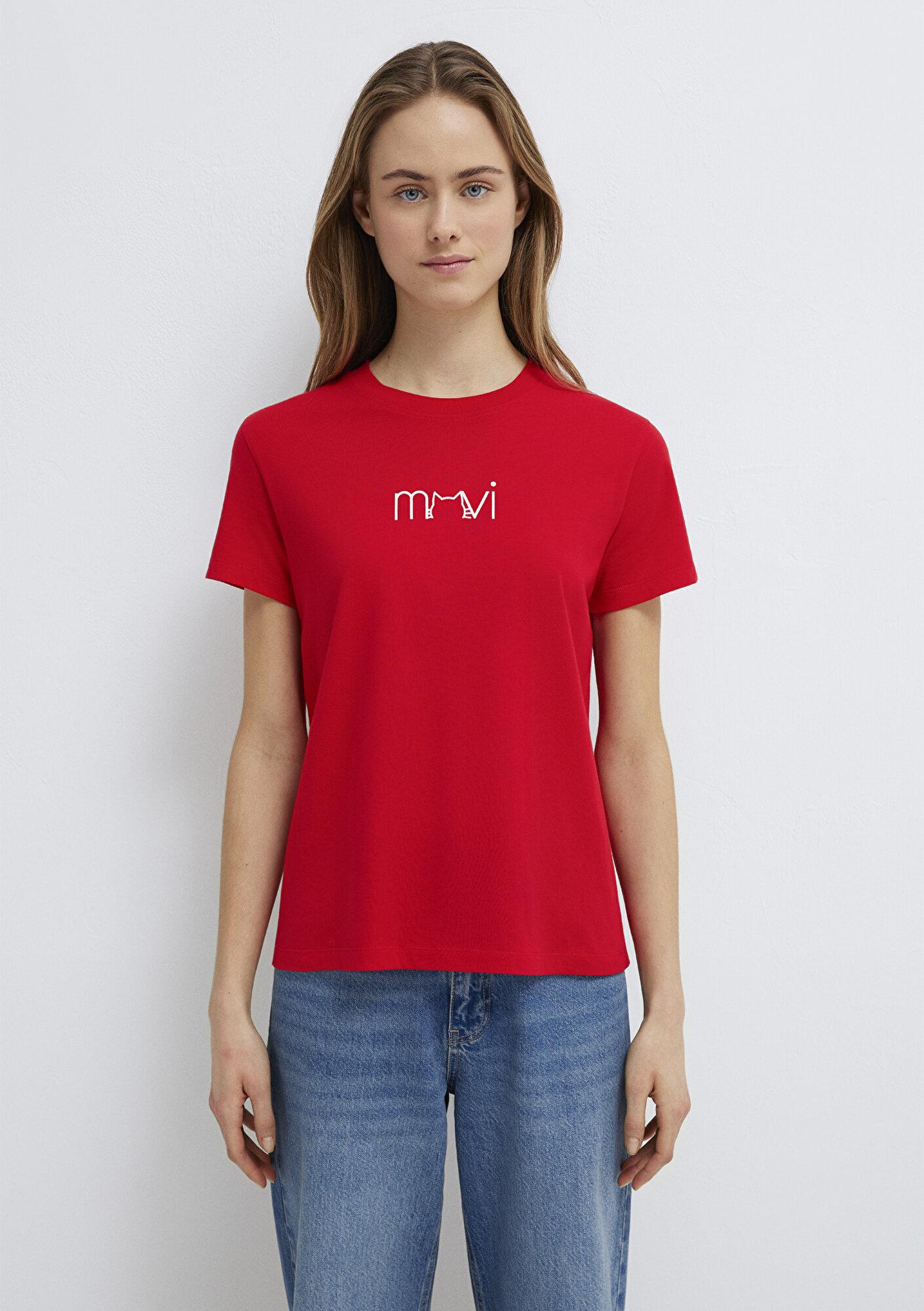 Mavi Mavi Kedi Baskılı Kırmızı Tişört Semi Slim Fit / Yarı Dar Kesim 1613387-82054