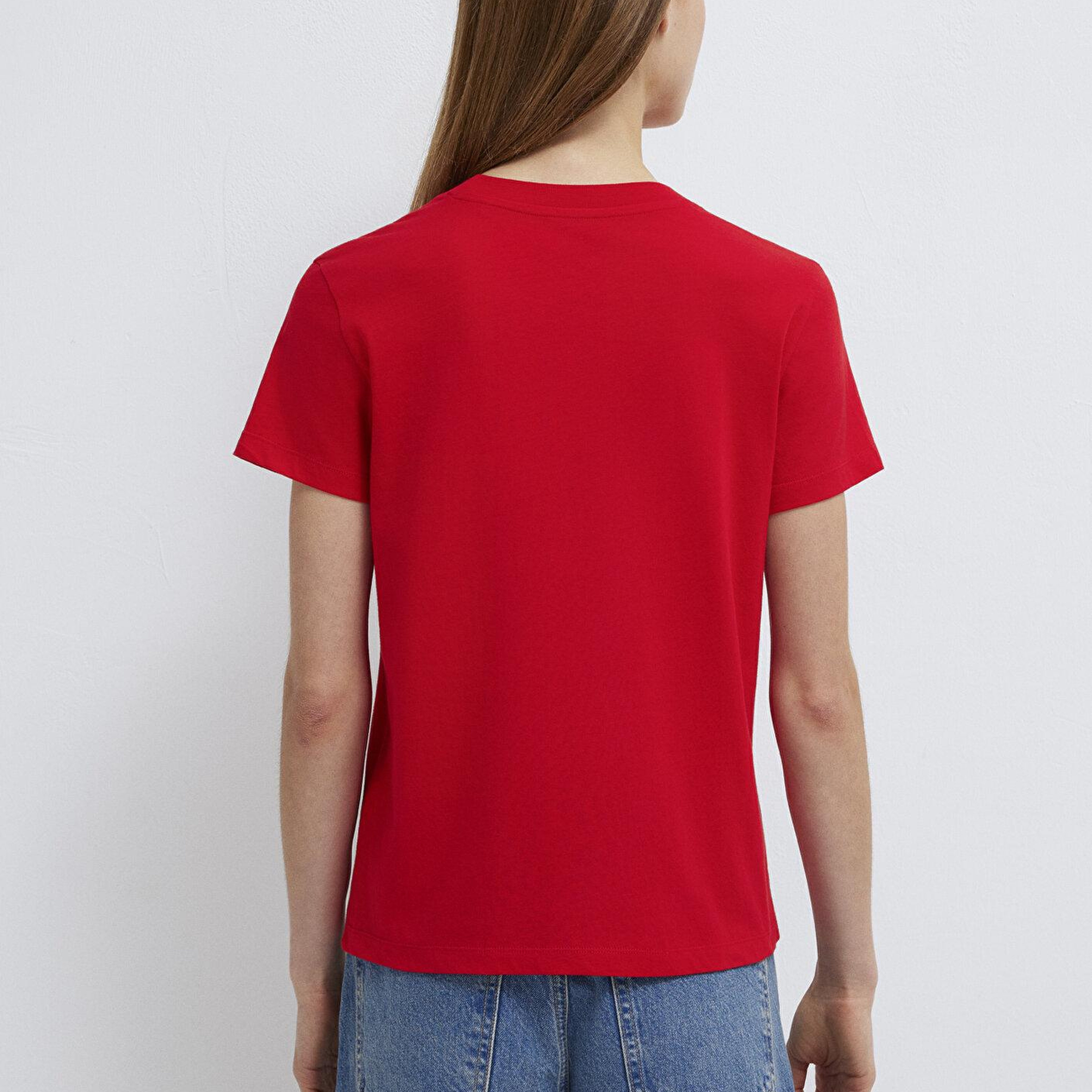 Mavi Mavi Kedi Baskılı Kırmızı Tişört Semi Slim Fit / Yarı Dar Kesim 1613387-82054