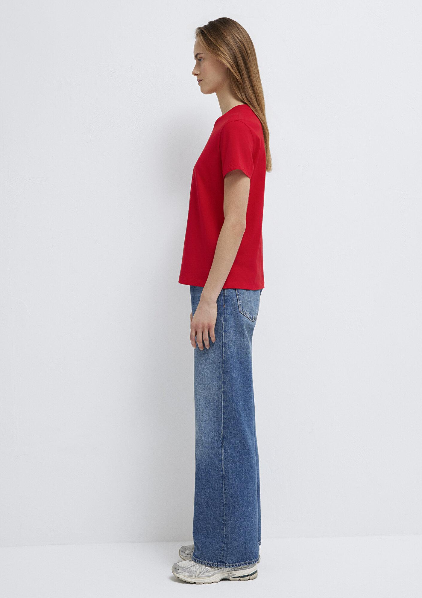 Mavi Mavi Kedi Baskılı Kırmızı Tişört Semi Slim Fit / Yarı Dar Kesim 1613387-82054