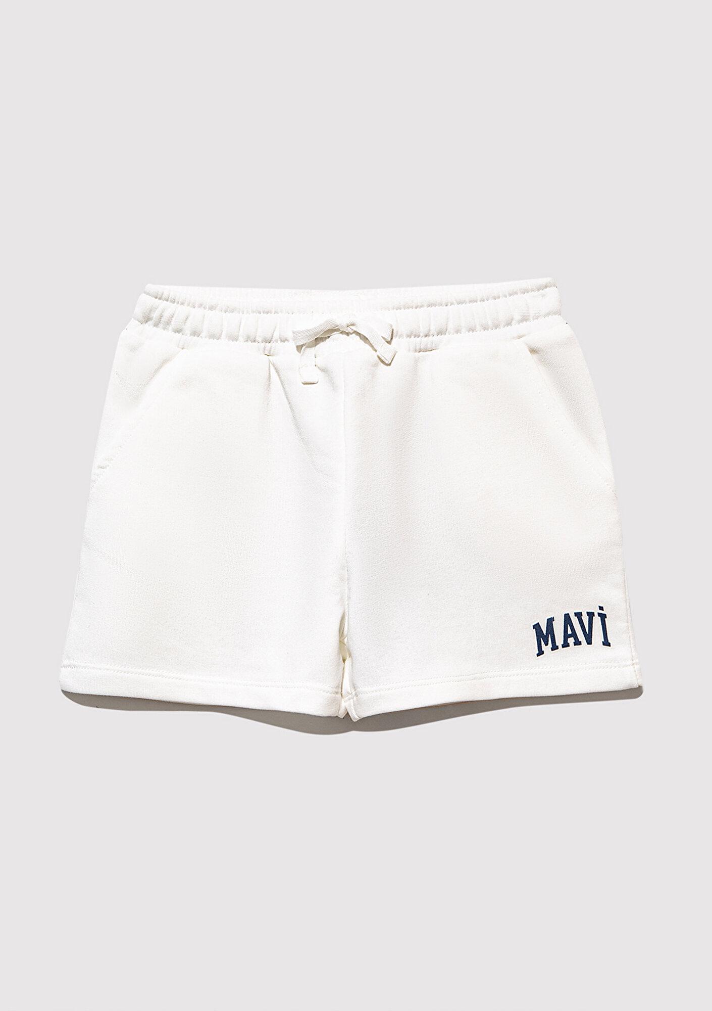 Mavi Mavi Logo Baskılı Ekru Şort 7410002-70057