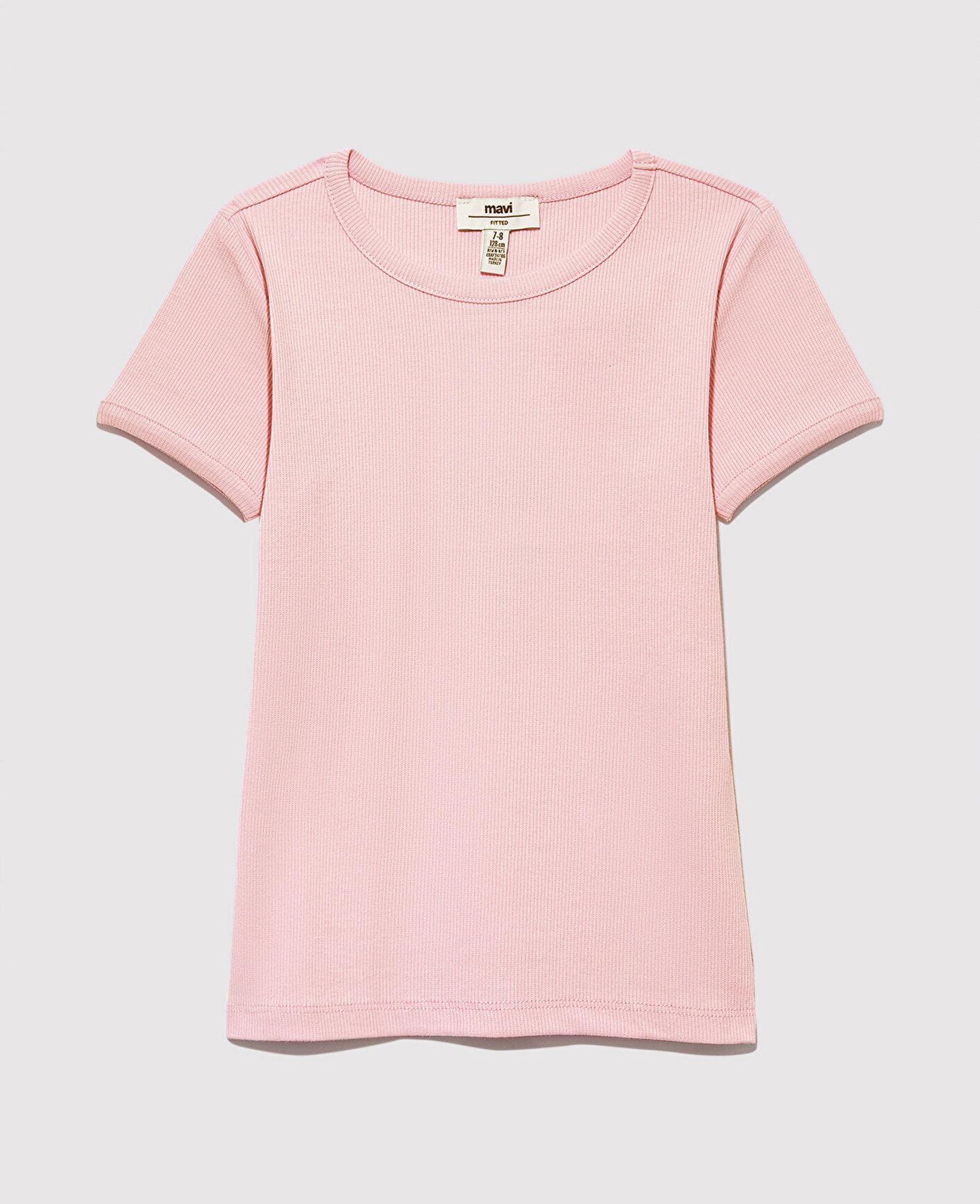 Mavi Fitilli Pembe Basic Tişört Fitted / Vücuda Oturan Kesim 7610260-86953