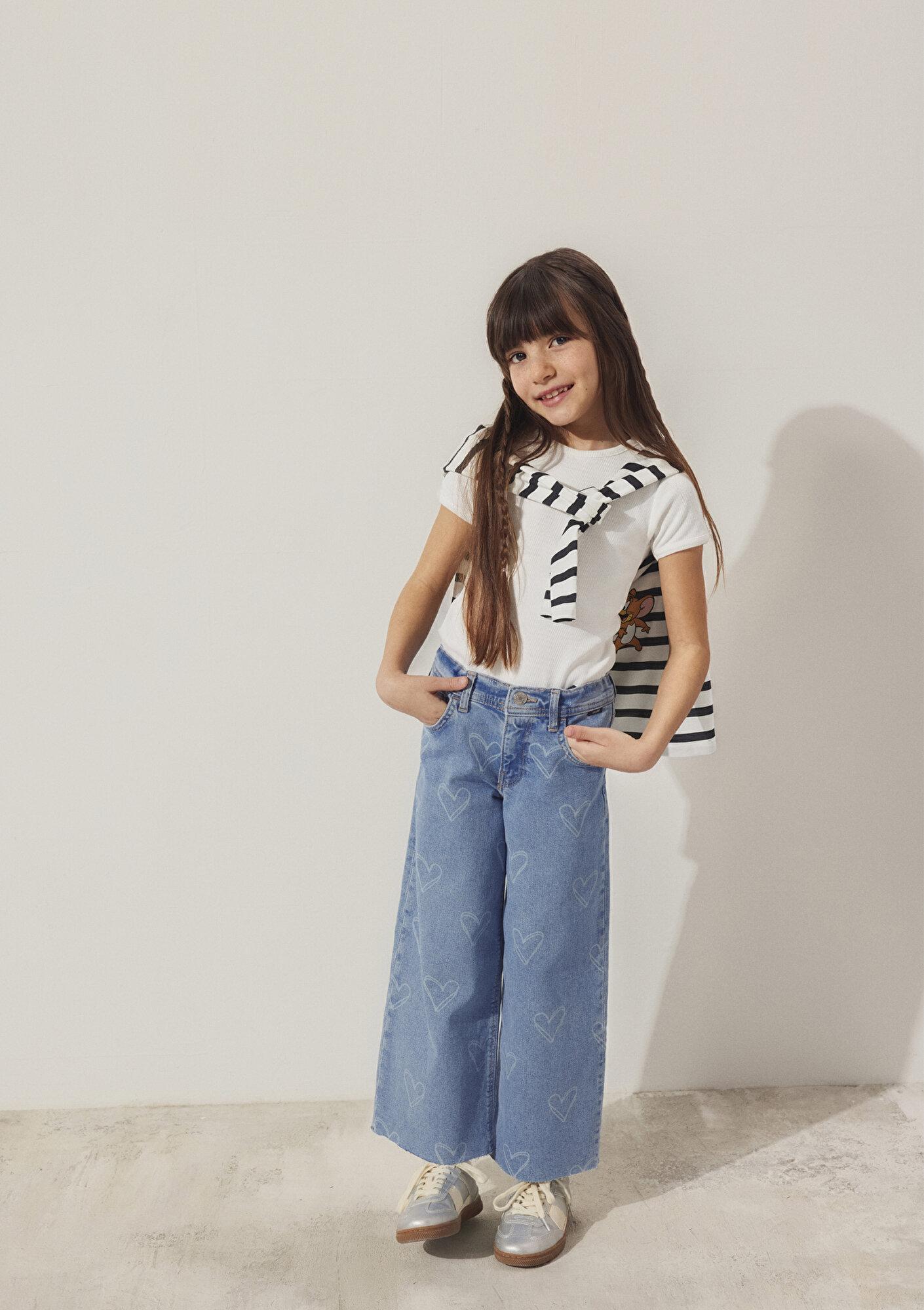 Mavi Fitilli Ekru Basic Tişört Fitted / Vücuda Oturan Kesim 7610260-70057