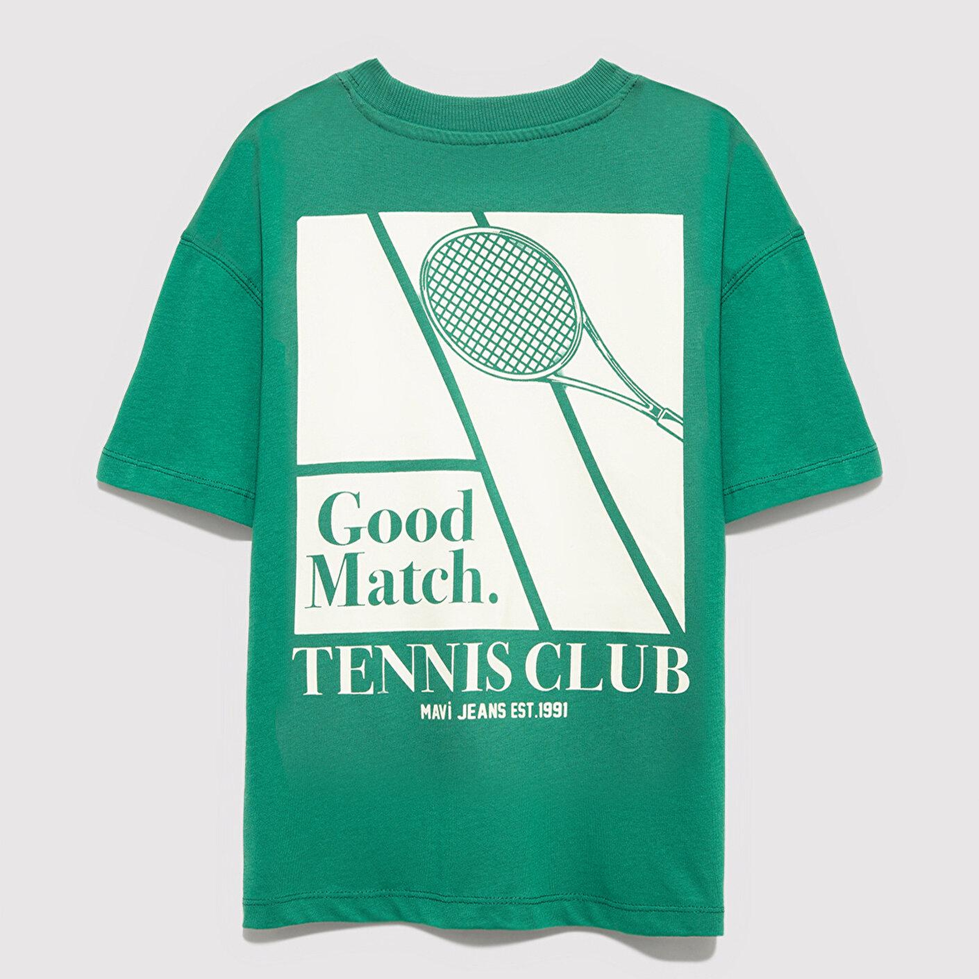 Mavi Tenis Baskılı Yeşil Tişört Oversize / Geniş Kesim 6610401-71697