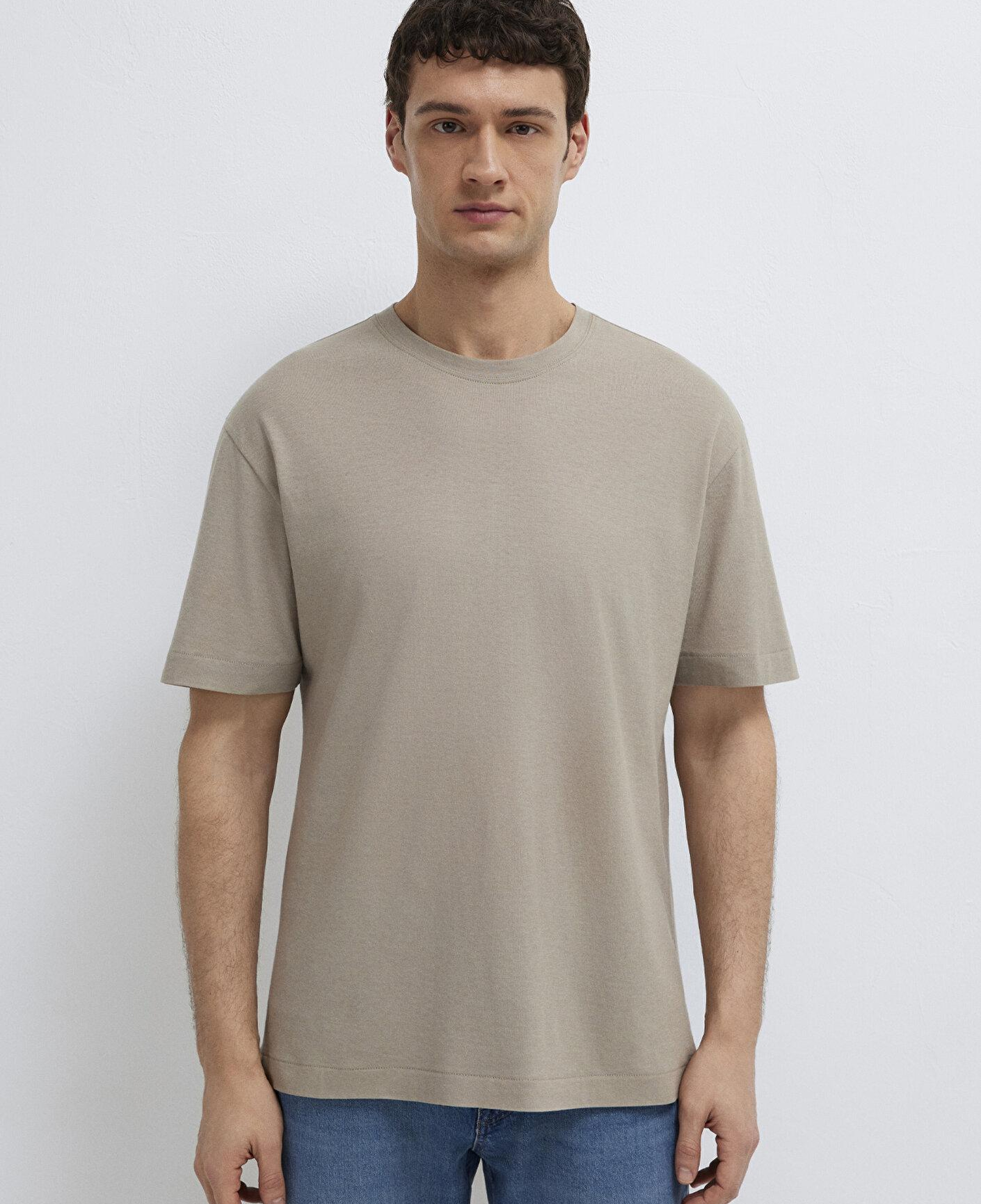 Mavi Bej Basic Tişört Loose Fit / Bol Rahat Kesim 0613338-70352